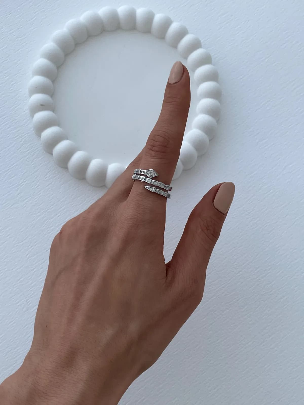 Özel Seri Zirkon Taşlı Yılan Tasarım Ayarlanabilir Gümüş Yüzük