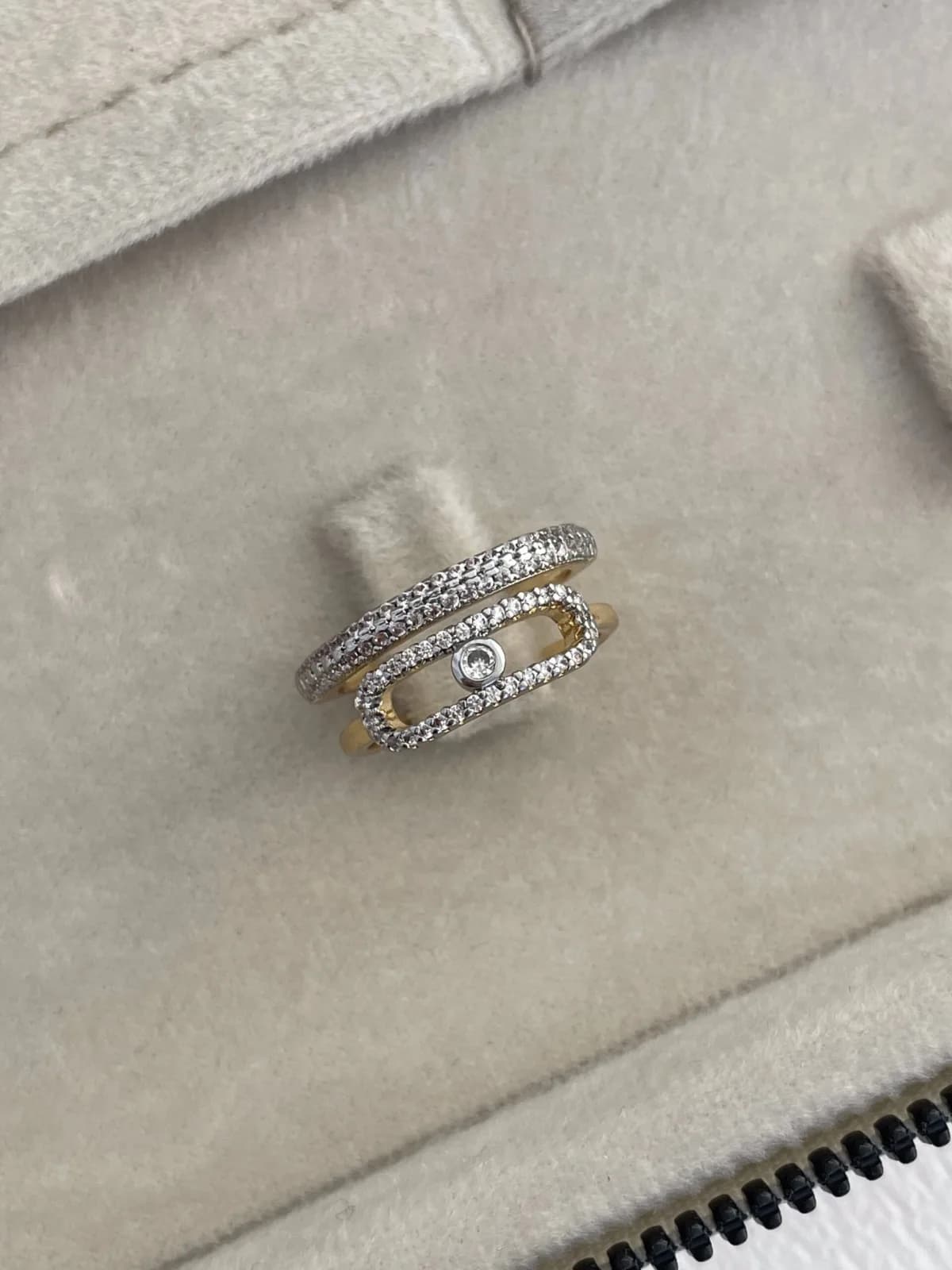 Özel Seri Marka Model İkili Zirkon Taşlı Gold Ayarlanabilir Yüzük
