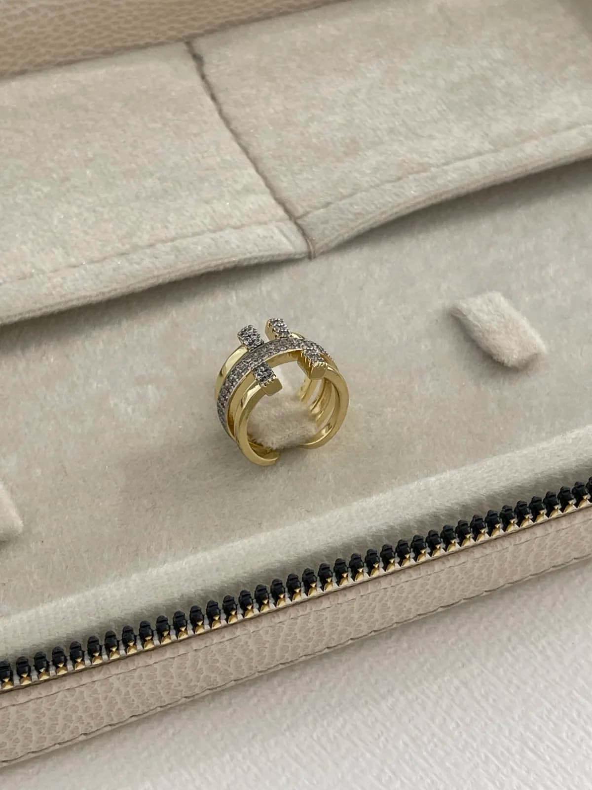 Özel Seri Zirkon Taş Geometrik Tasarım Ayarlanabilir Gold Yüzük
