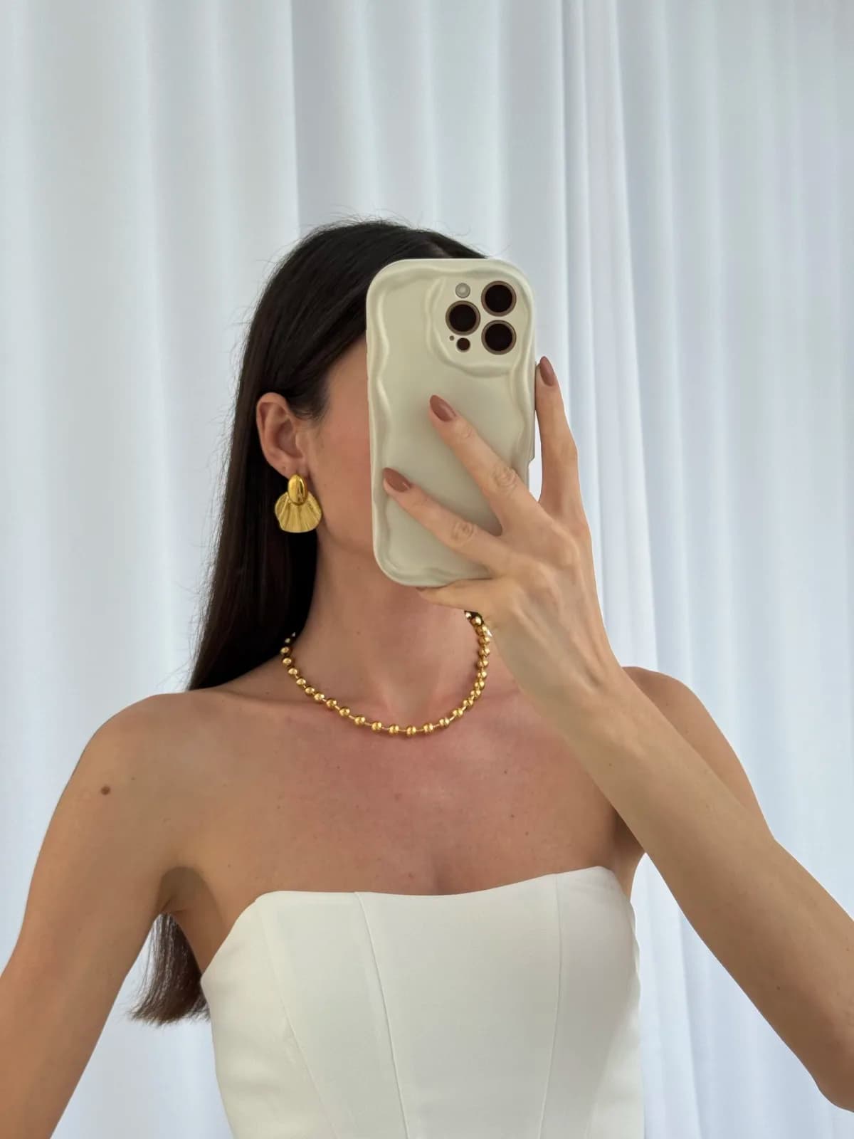 Çelik Yaprak Tasarım Gold Küpe