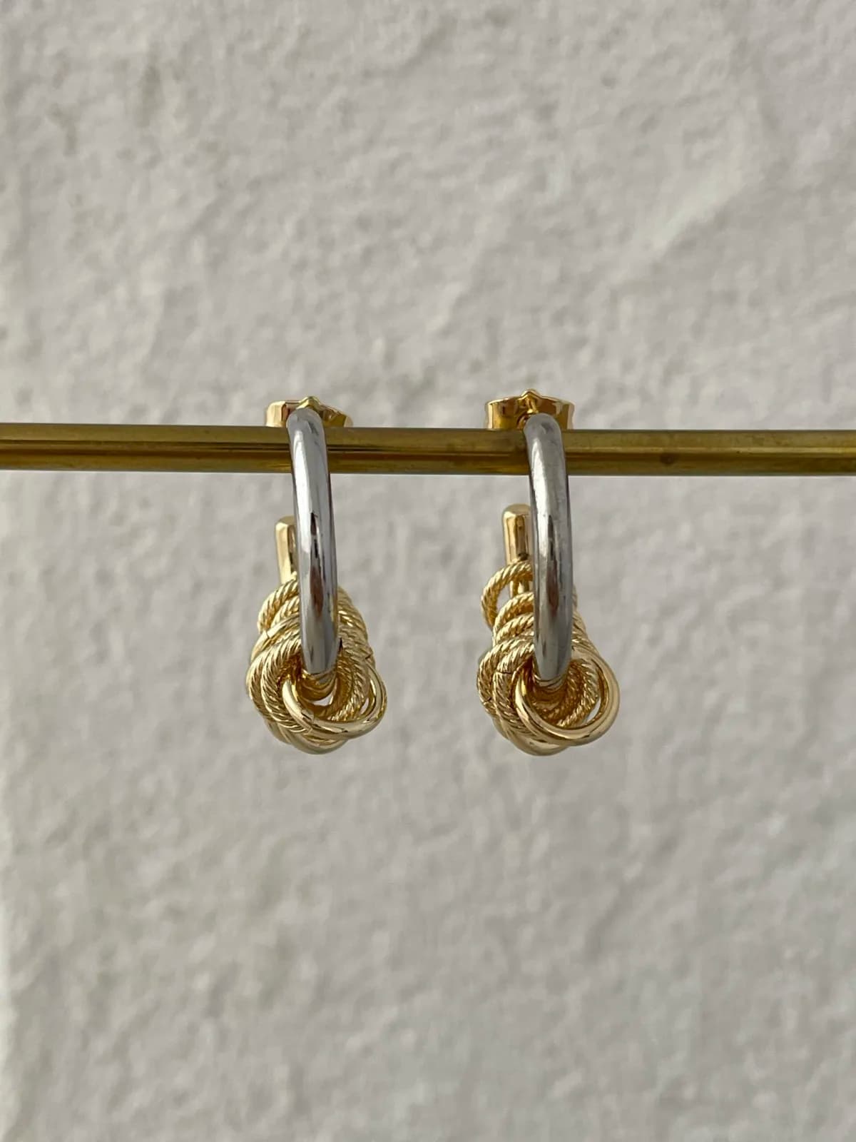 Özel Seri Gümüş&amp;Gold Çoklu Halka Tasarım Küpe