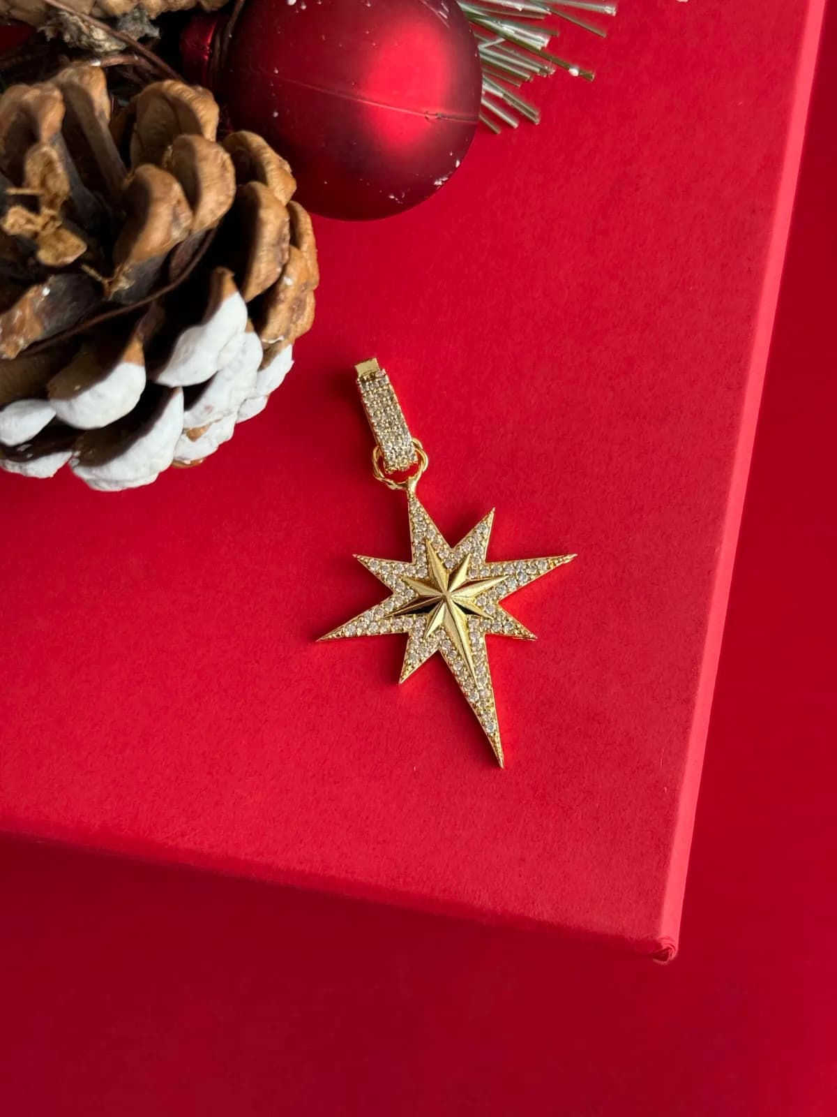NS-Çevresi Zirkon Taş Kuzey Yıldızı Gold Charm Uç
