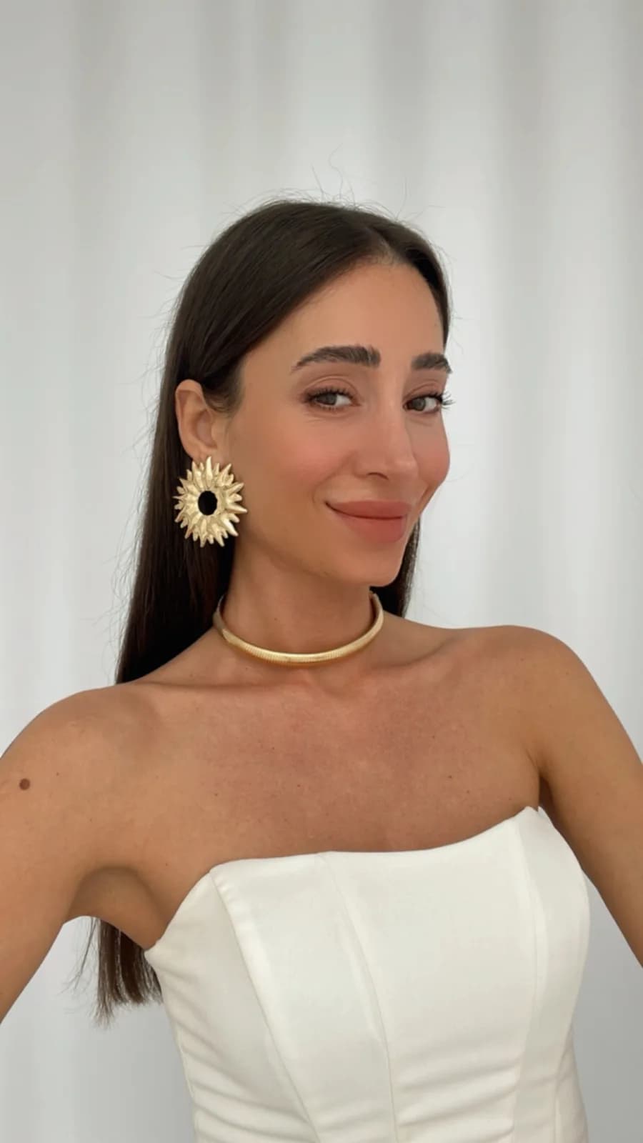 Özel Seri Marka Model Güneş Tasarım Gold Büyük Küpe