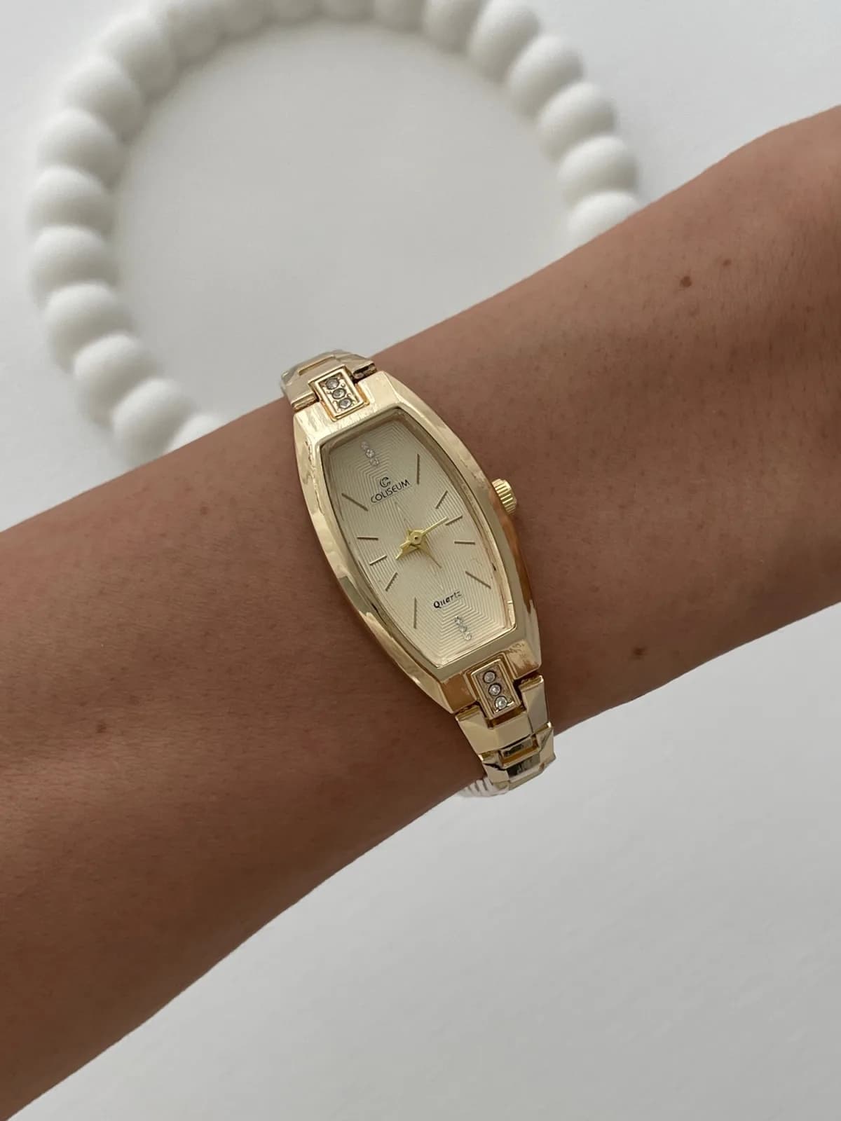 Geometrik Tasarım Zirkon Taşlı Kadranı Sarı Gold Vintage Saat