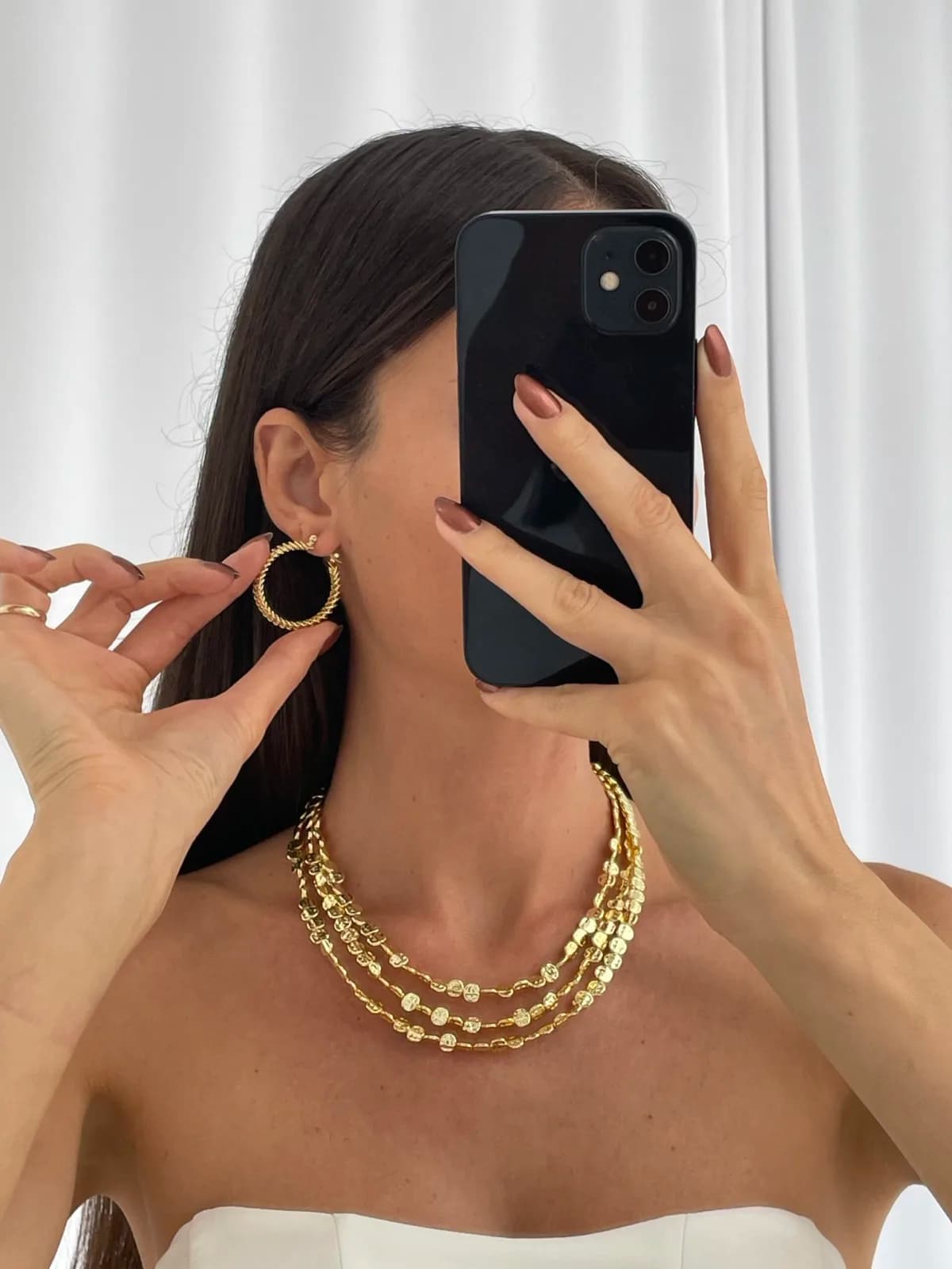 Özel Seri Tırtık Tel Çevrili Gold Halka Küpe
