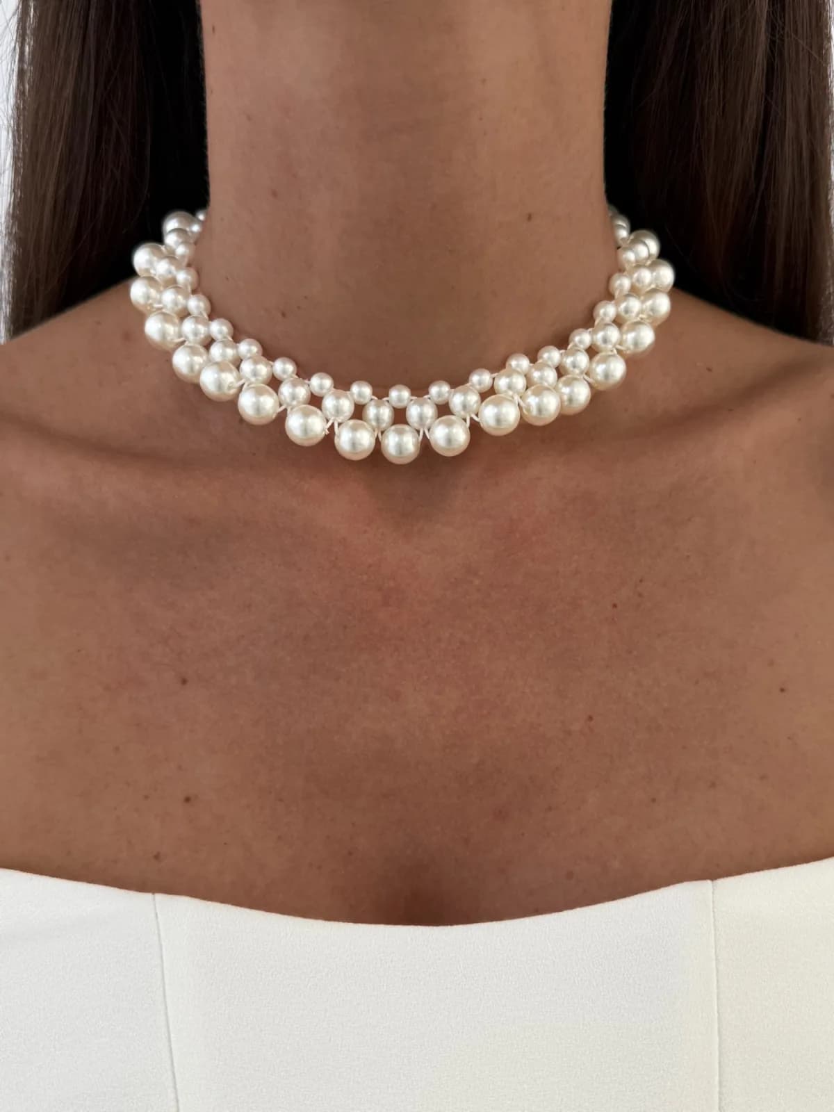 LP Özel Üretim Örme Tasarım İnci Choker Kolye
