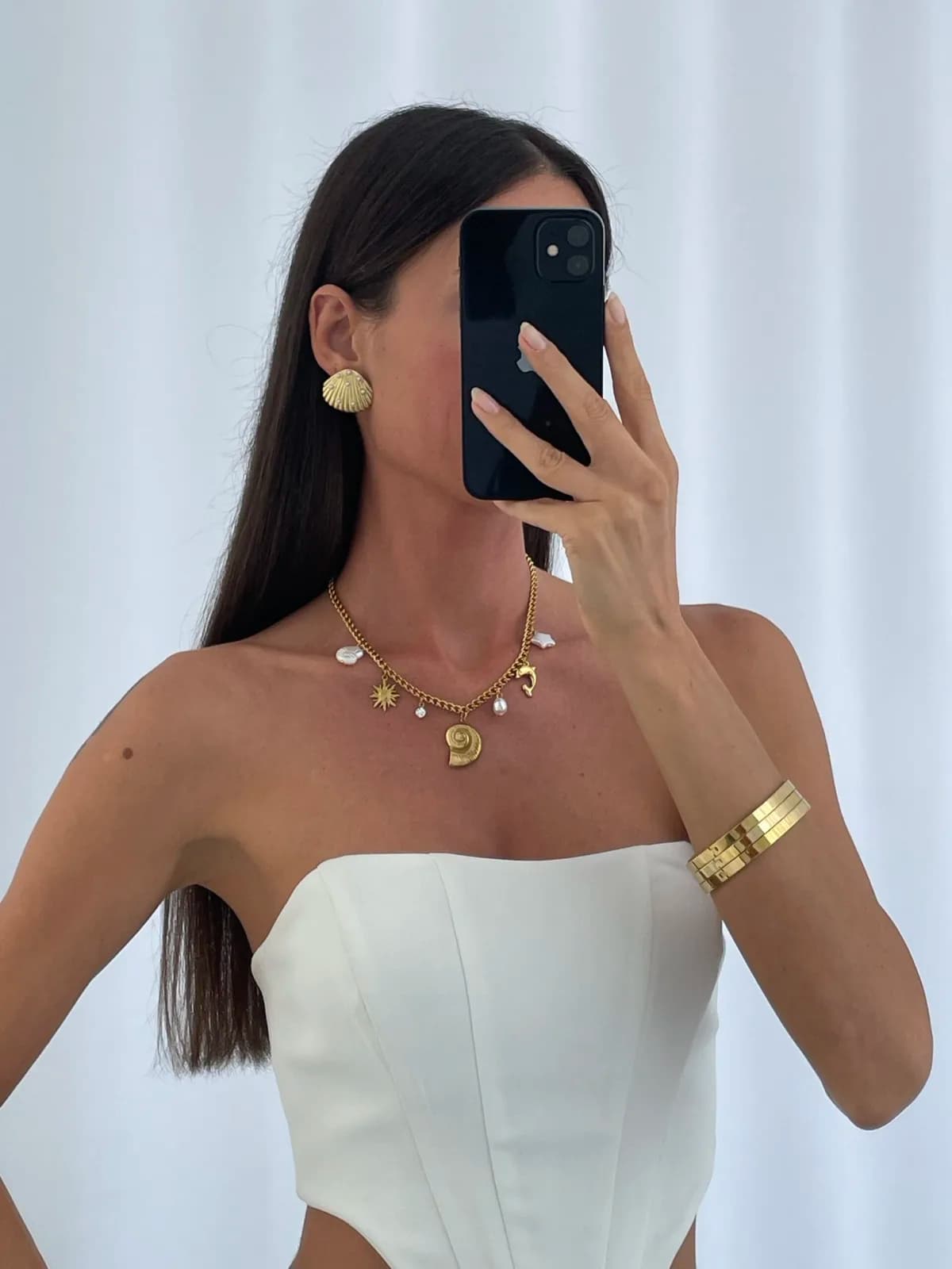 Çelik İnci Detay Deniz Kabuğu Tasarım Gold Küpe