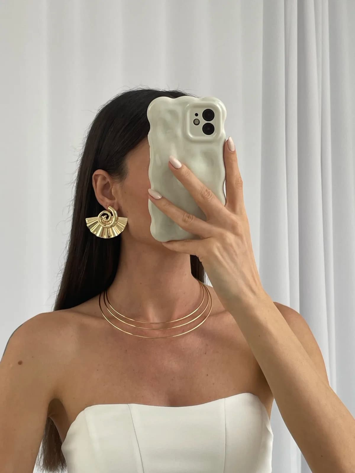 Özel Seri Spiral Detay Yelpaze Tasarım Gold Küpe