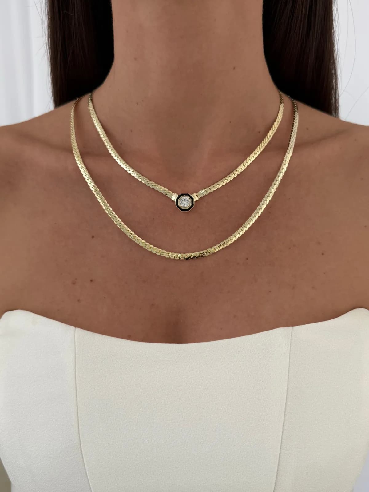 Özel Seri İkili Ezme Gurmet Zincir Çağla Model Gold Kolye