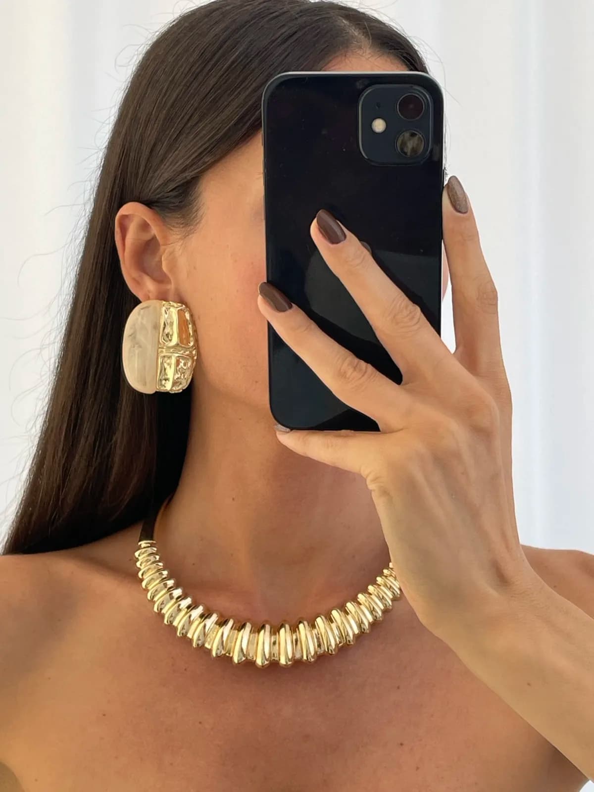 Özel Seri Marka Model Gold &amp; Sedef Tasarım Küpe