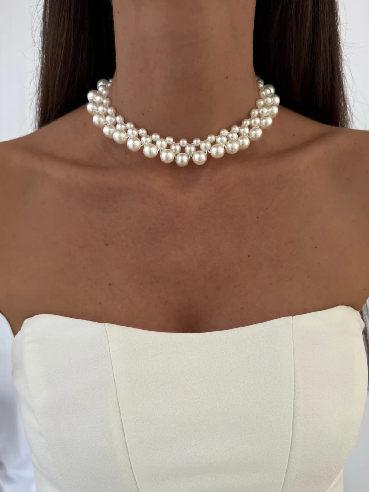 LP Özel Üretim Örme Tasarım İnci Choker Kolye