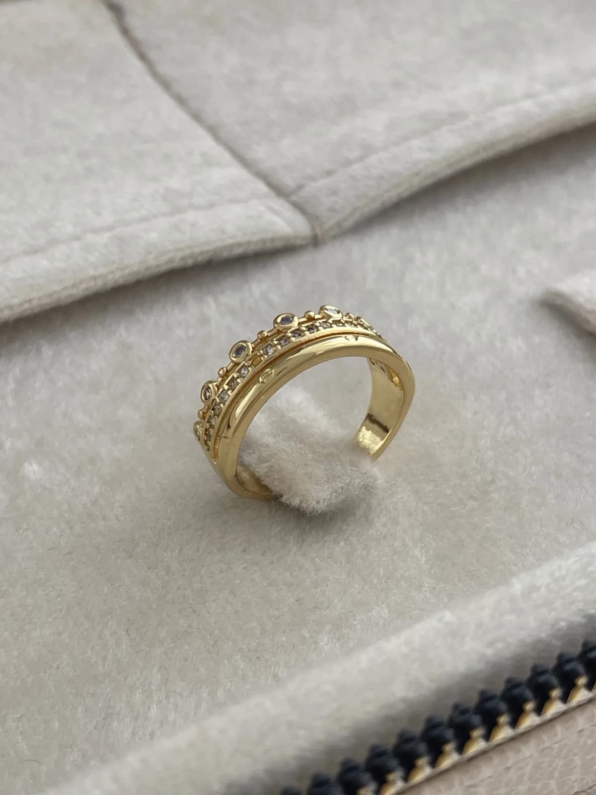 Özel Seri Zirkon Taşlı Üçlü Tasarım Ayarlanabilir Gold Yüzük