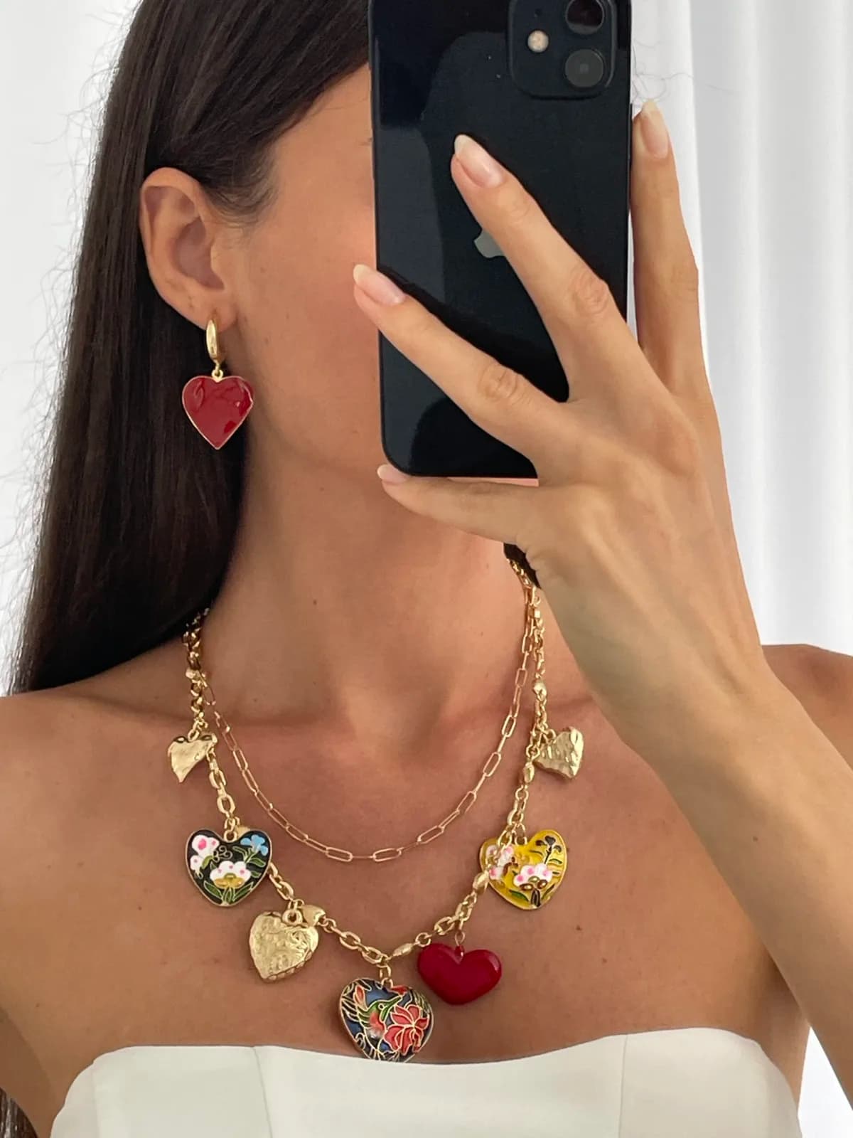 Özel Seri Kırmızı Kalp Tasarım Gold Küpe