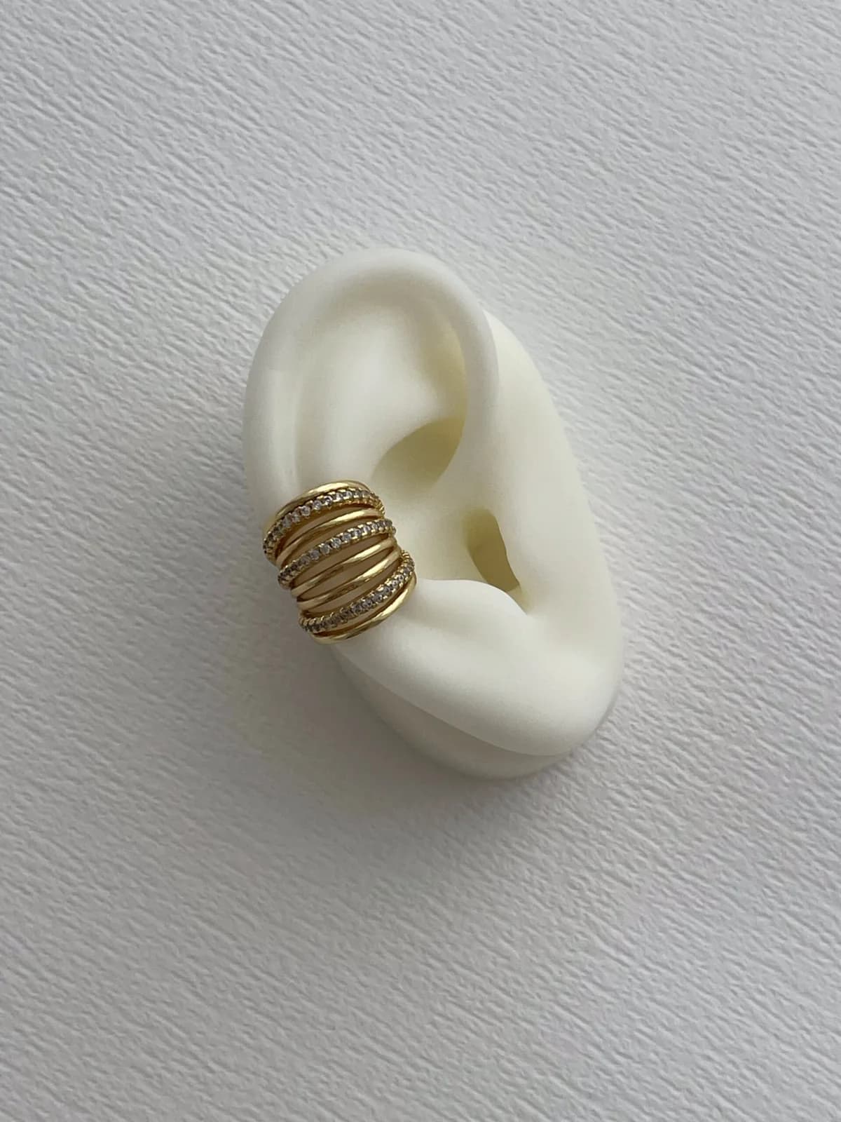 Özel Seri Çoklu Zirkon Taş Tasarım Gold Earcuff Küpe