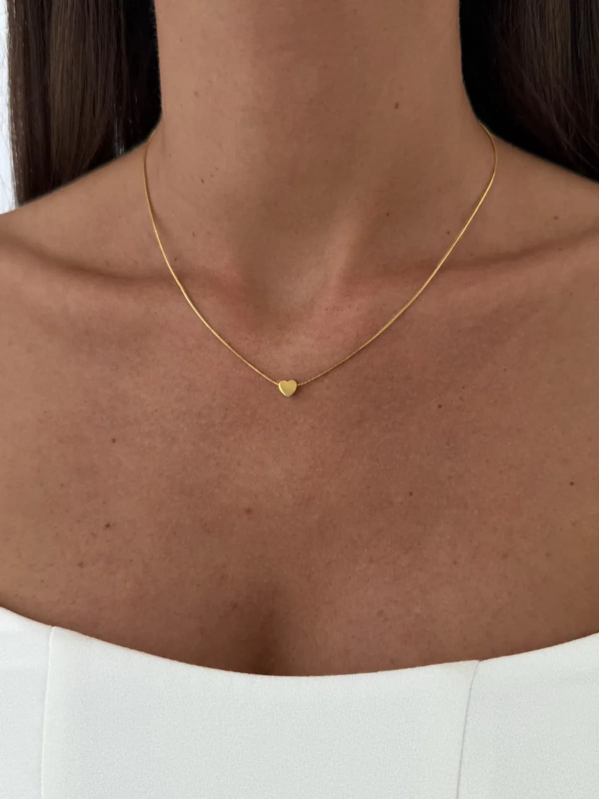Çelik Mini Kalp Tasarım Gold Kolye