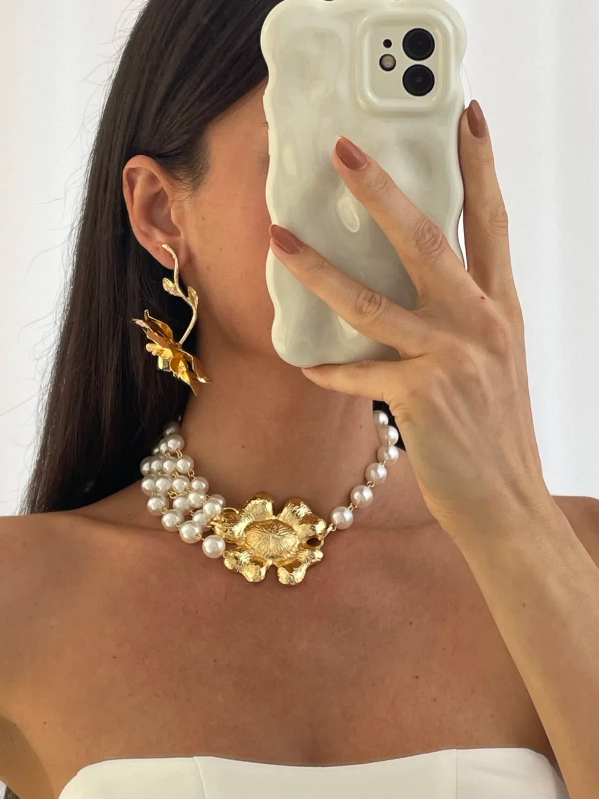 Özel Seri ZR Model Çiçek Tasarım Maksi Boy Gold Küpe
