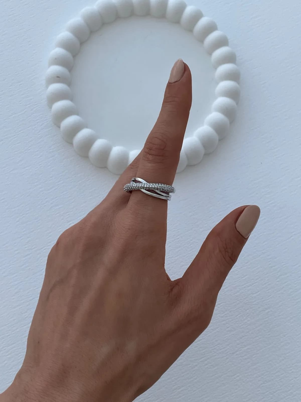 Özel Seri Zirkon Taşlı Çapraz İkili Ayarlanabilir Gümüş Yüzük