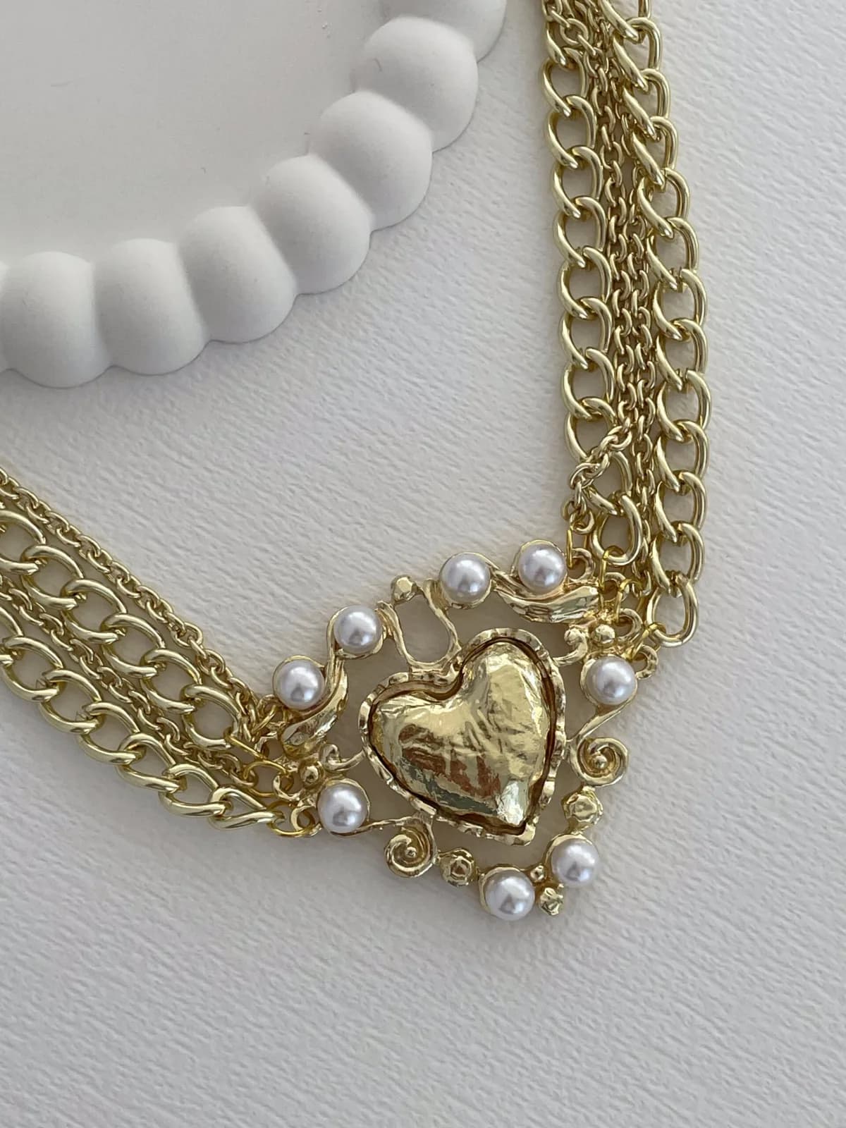 Özel Seri İnci Detay Kalp Tasarım Çoklu Zincir Gold Kolye