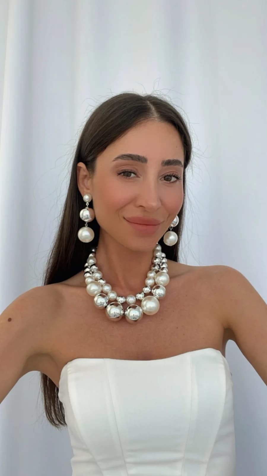 Özel Seri Marka Model Büyük İnci Gümüş Kolye