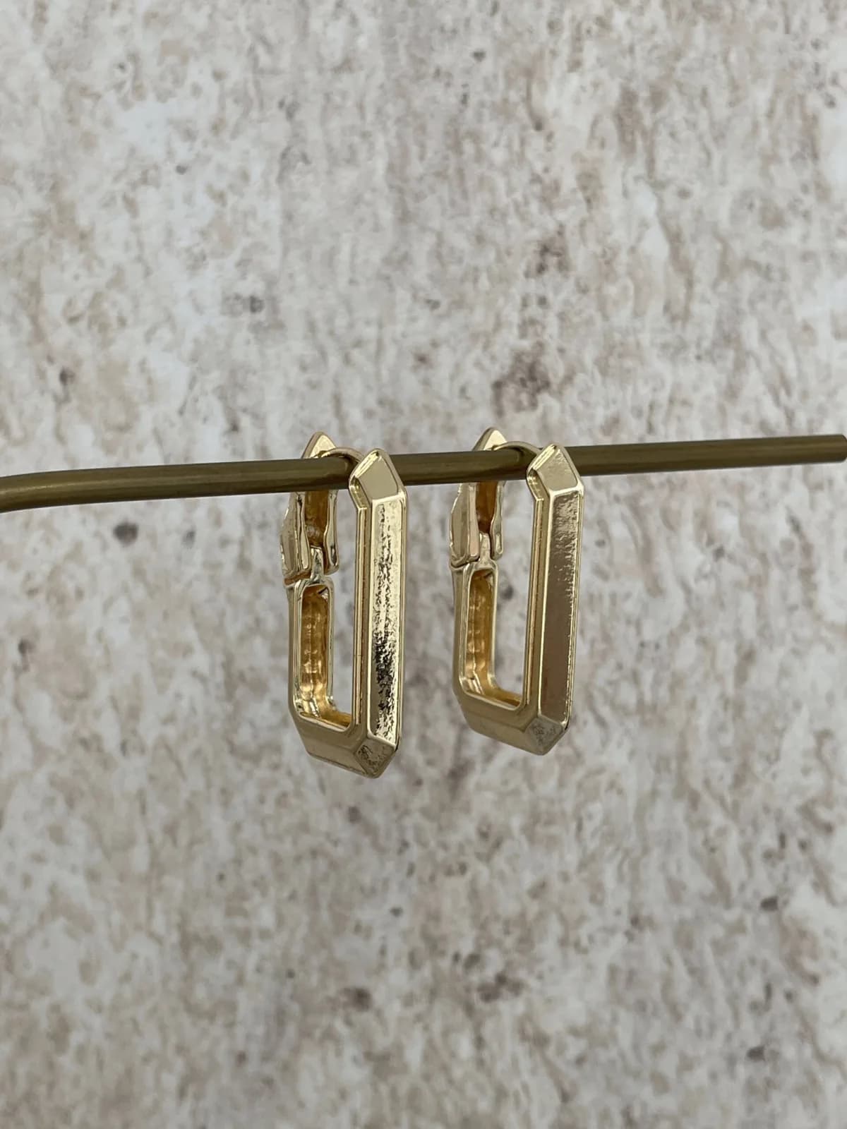 Özel Seri Dikdörtgen Tasarım Gold Halka Küpe