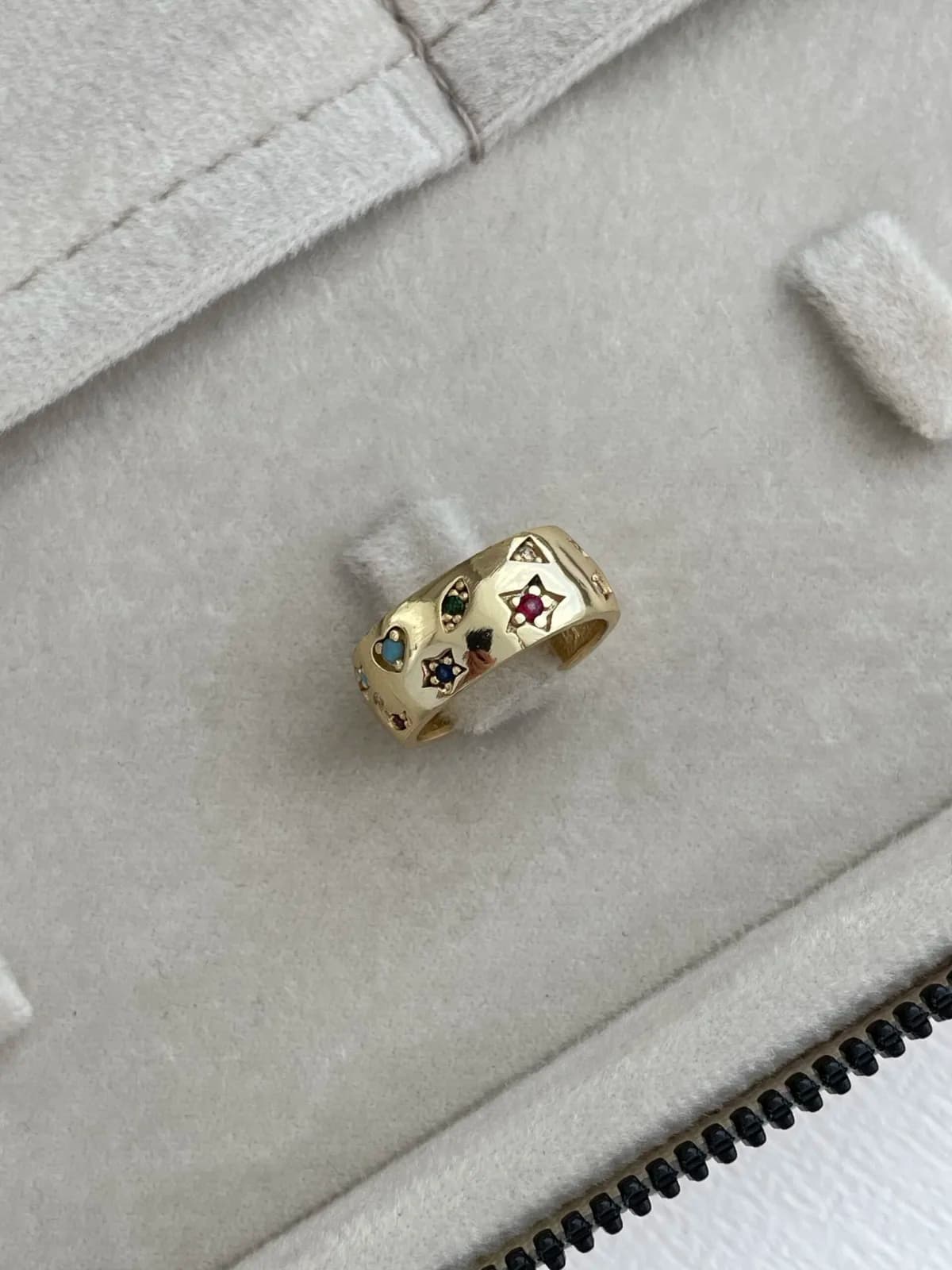Özel Seri Renkli Zirkon Taş Yıldız Gold Ayarlanabilir Yüzük