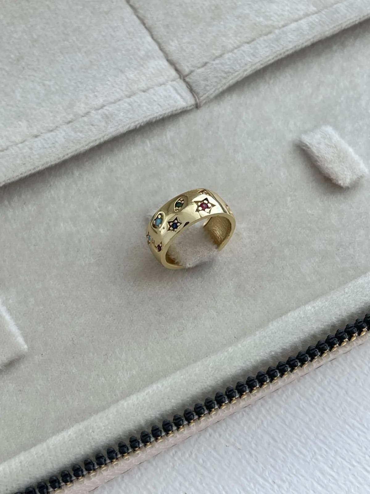 Özel Seri Renkli Zirkon Taş Yıldız Gold Ayarlanabilir Yüzük