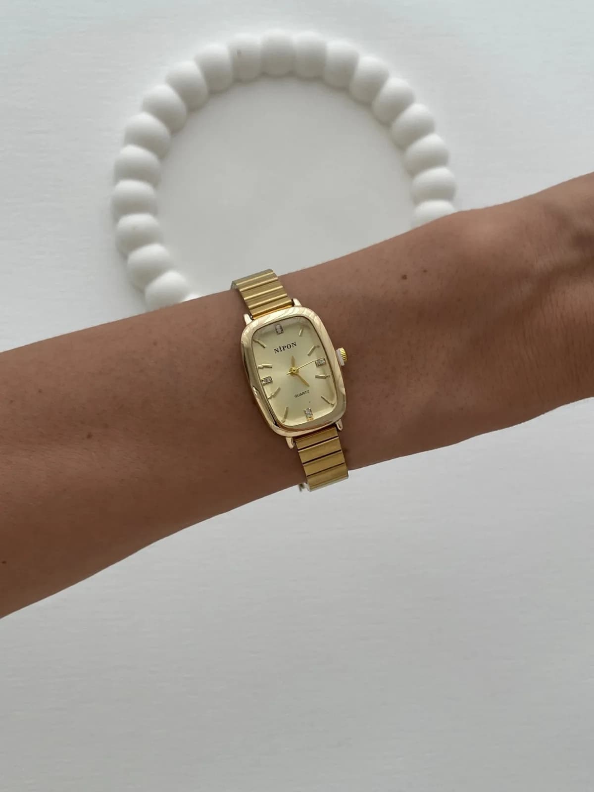Dikdörtgen Tasarım Kadranı Sarı Gold Vintage Saat