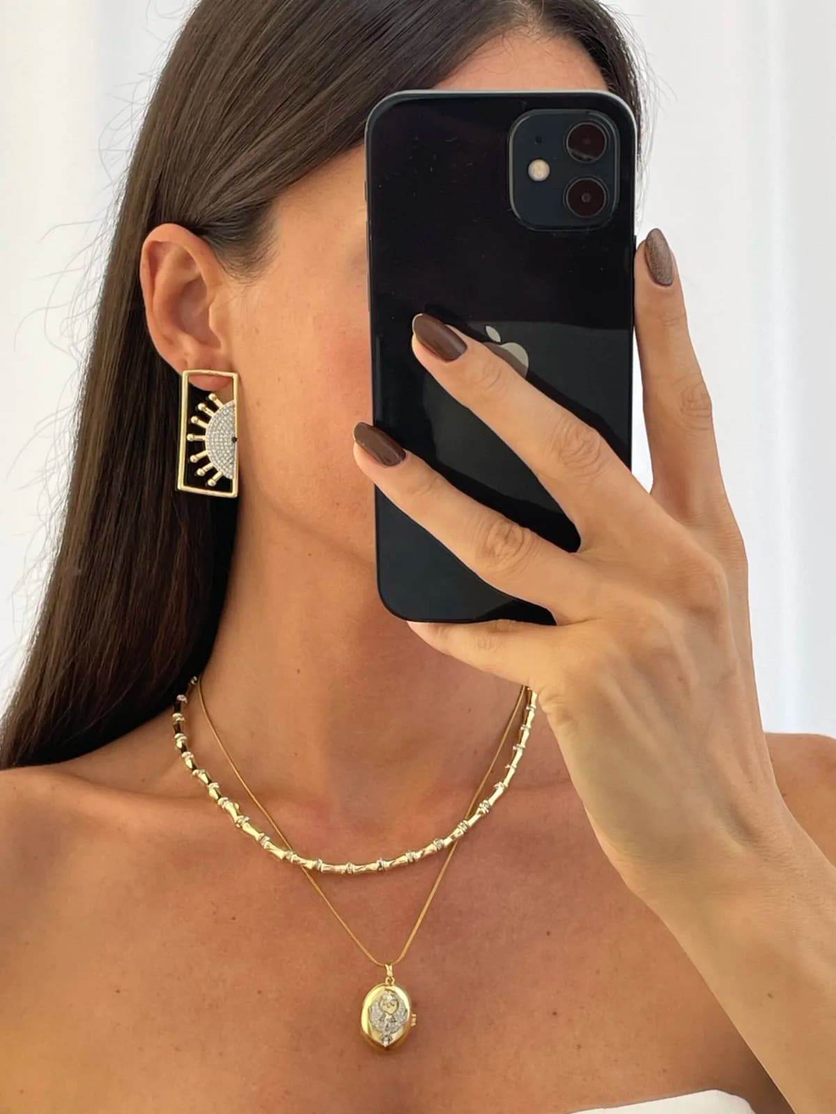 Özel Seri Zirkon Taşlı Yarım Güneş Tasarım Gold Küpe