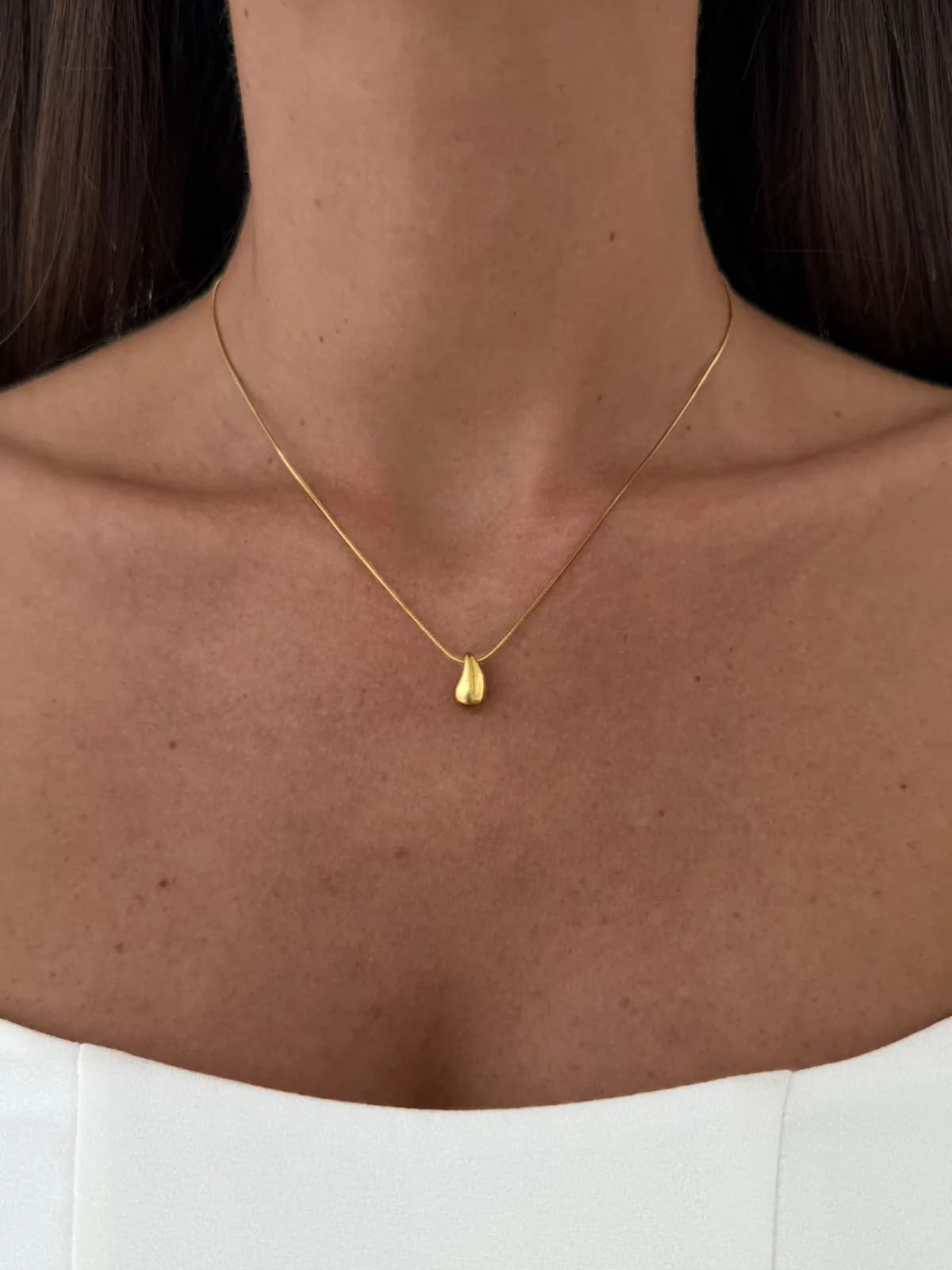 Çelik Mini Damla Tasarım Gold Kolye