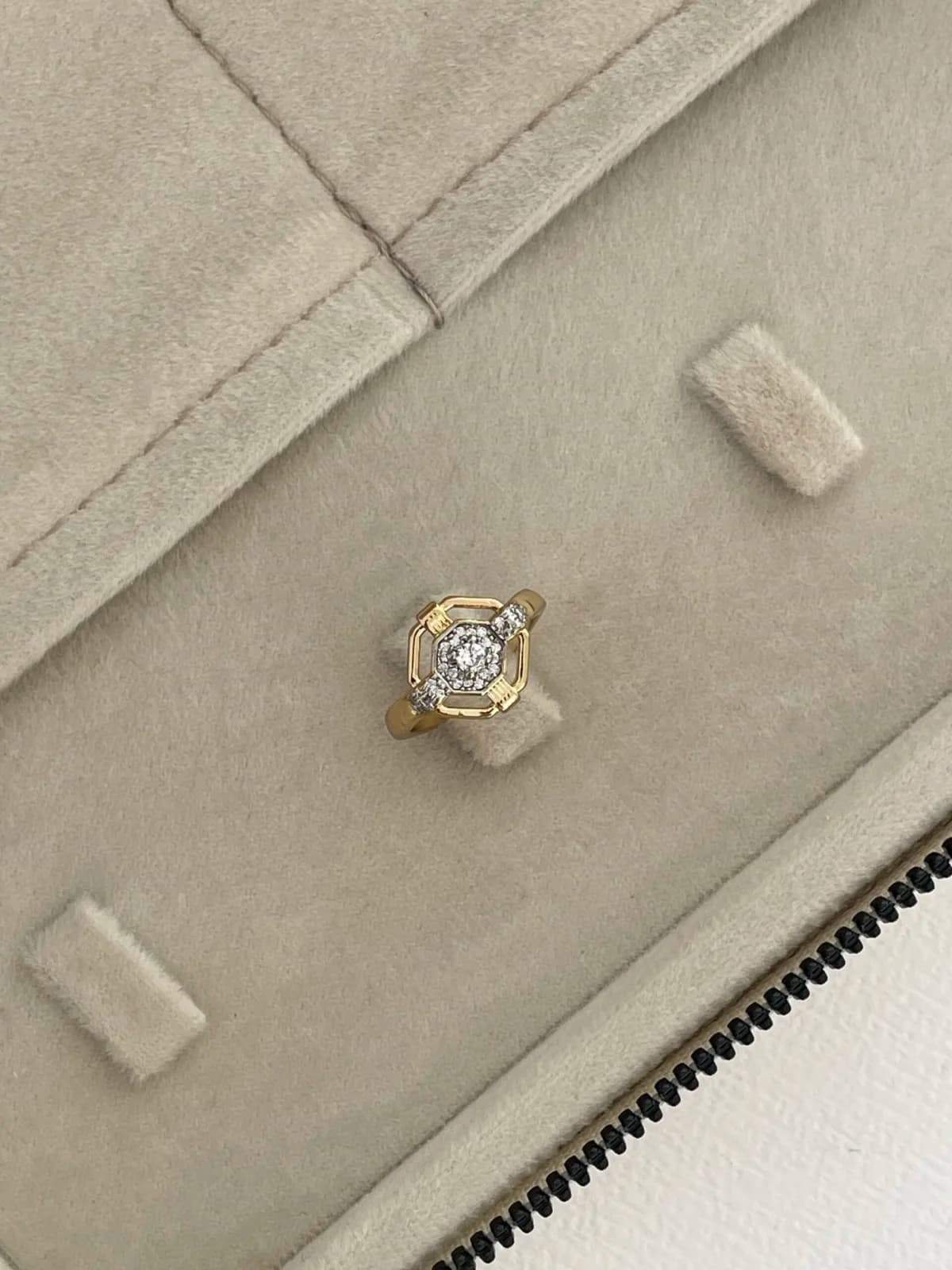 Özel Seri Zirkon Taş Geometrik Tasarım Ayarlanabilir Gold Yüzük
