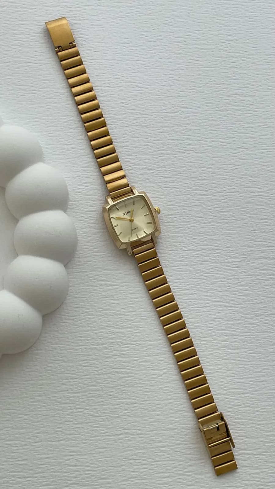 Kare Tasarım Kadranı Sarı Gold Vintage Saat