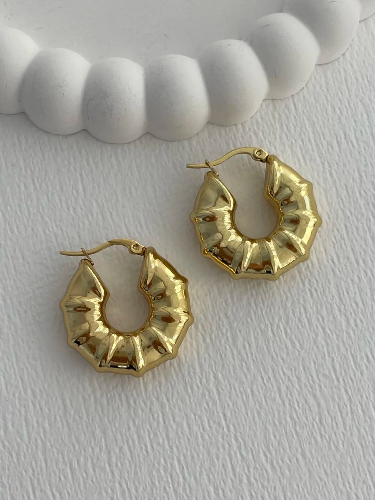 Çelik Kalın Simit Tasarım Gold Küpe