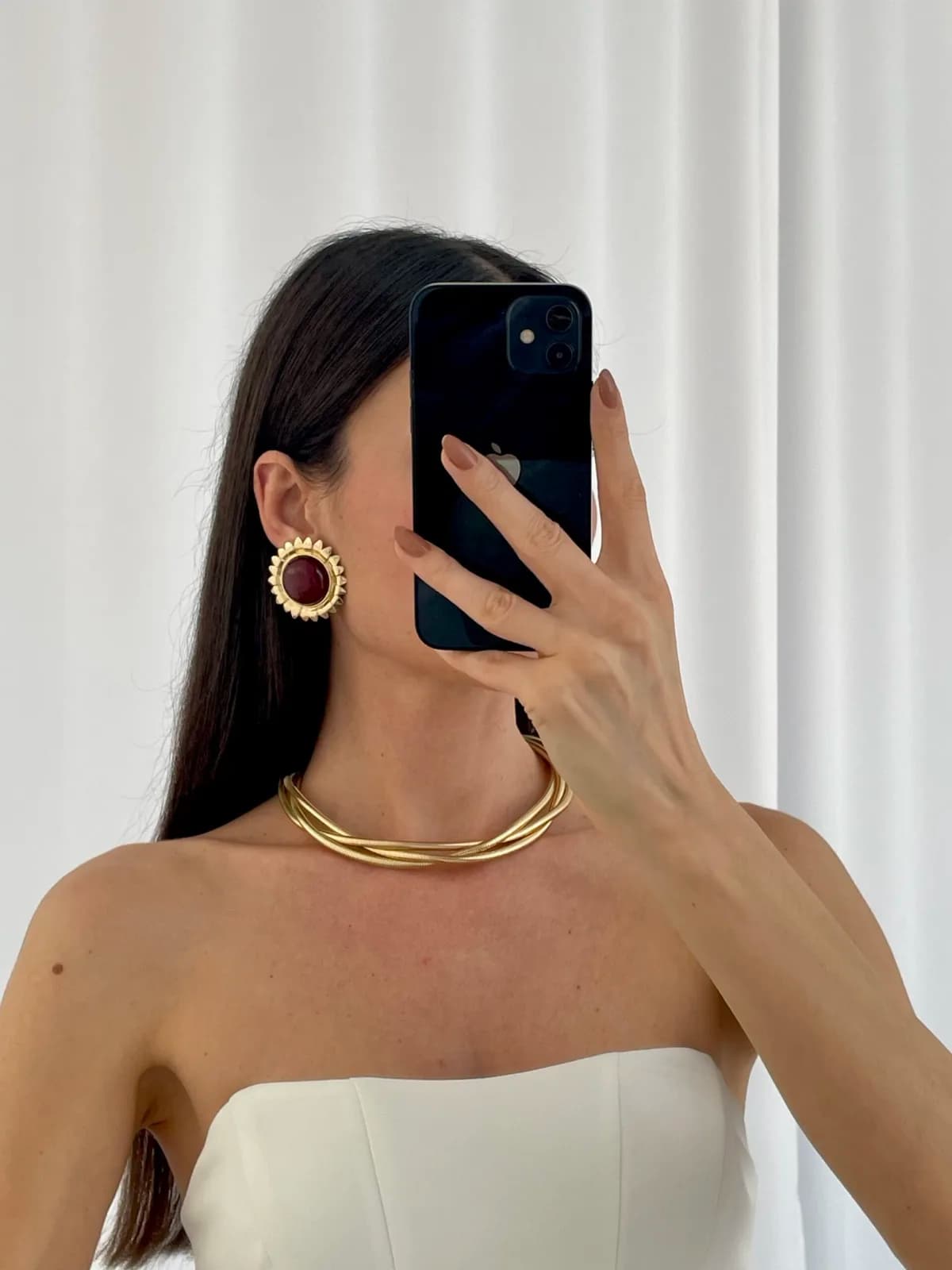 Özel Seri Bordo Kemik Ayçiçek Tasarım Gold Küpe