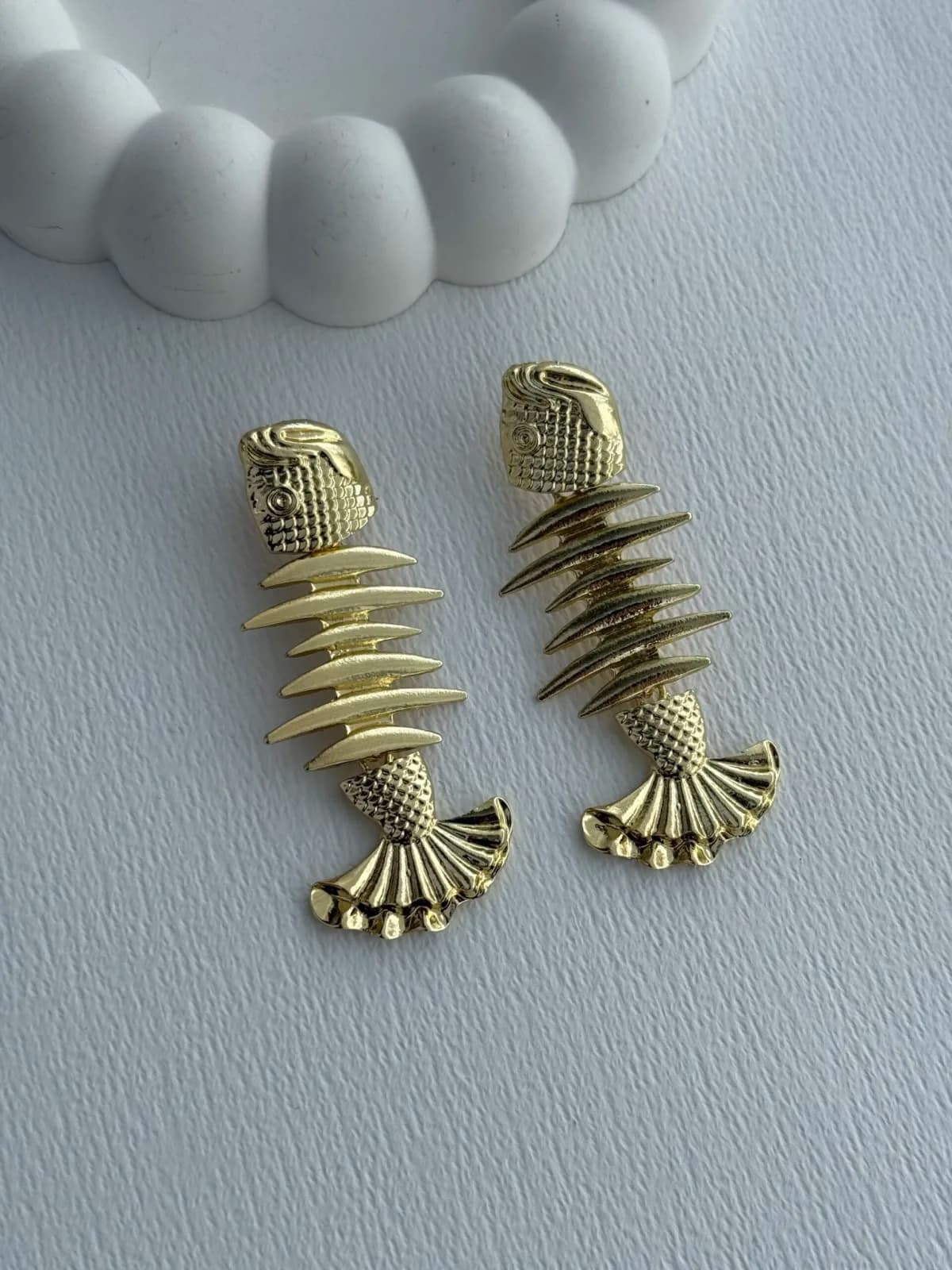 Özel Seri Balık İskelet Marka Model Gold Küpe