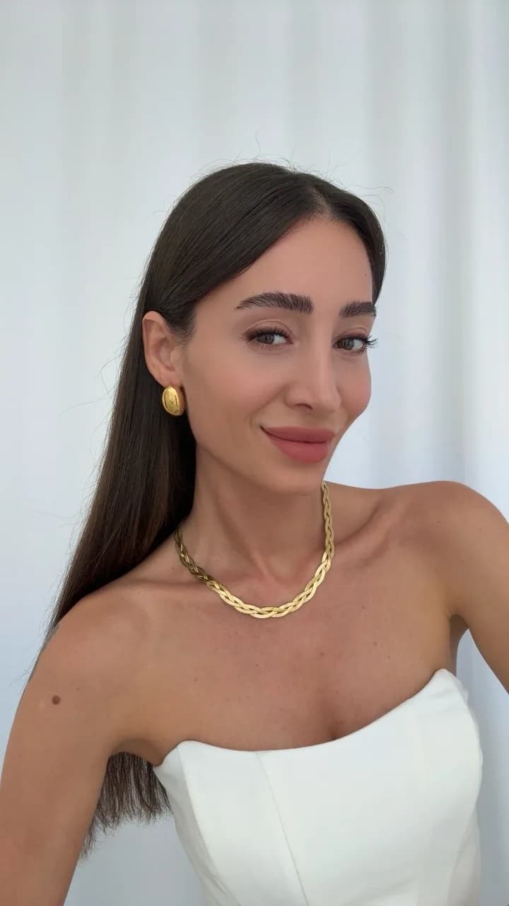 Çelik Oval Tasarım Vintage Gold Küpe