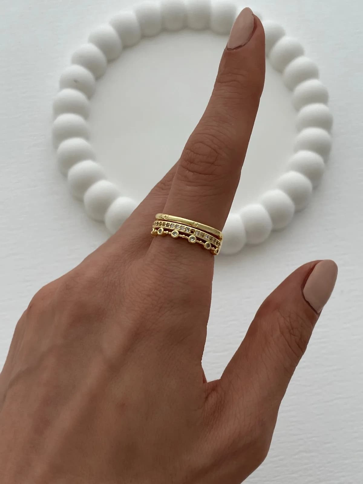 Özel Seri Zirkon Taşlı Üçlü Tasarım Ayarlanabilir Gold Yüzük