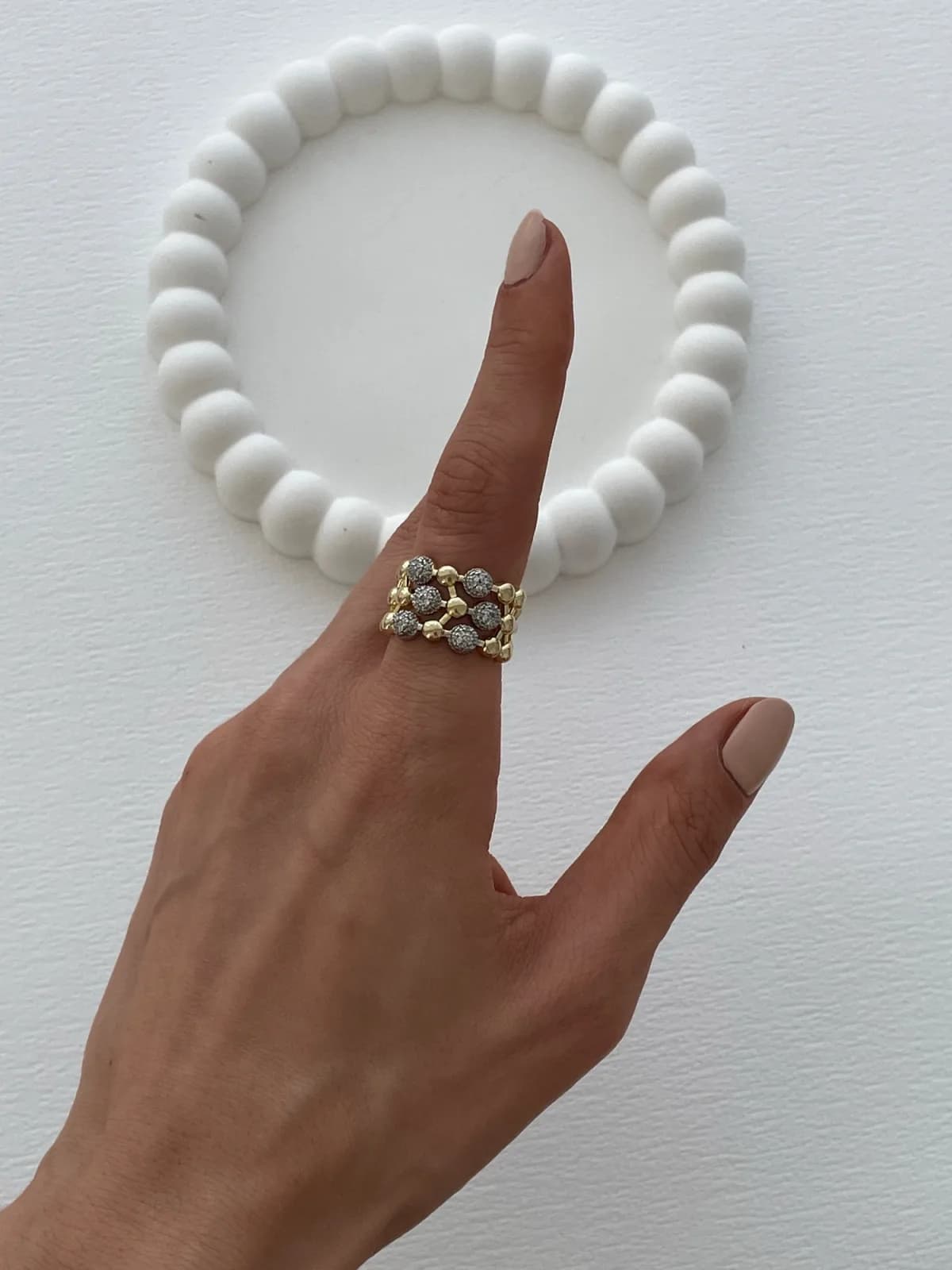 Özel Seri Zirkon Taşlı Top Tasarım Ayarlanabilir Gold Yüzük
