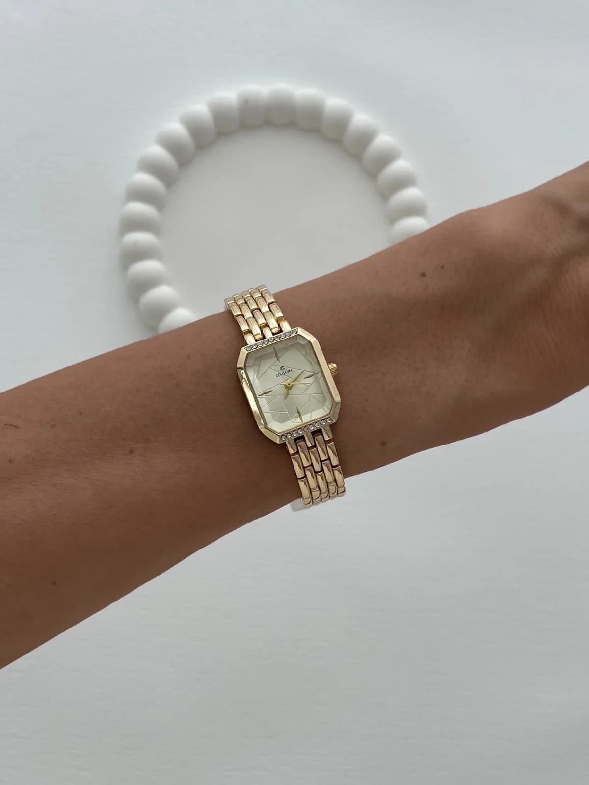 Kare Tasarım Zirkon Taşlı Kadranı Sarı Gold Vintage Saat