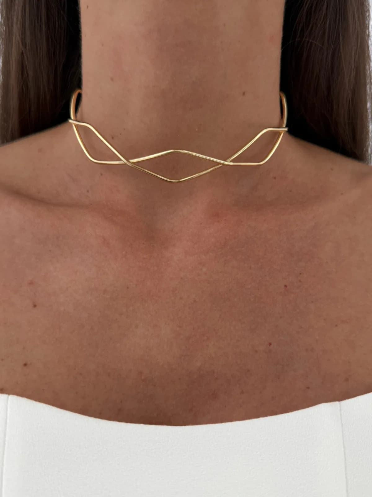 Özel Seri Baklava Desen Gold Choker Kolye