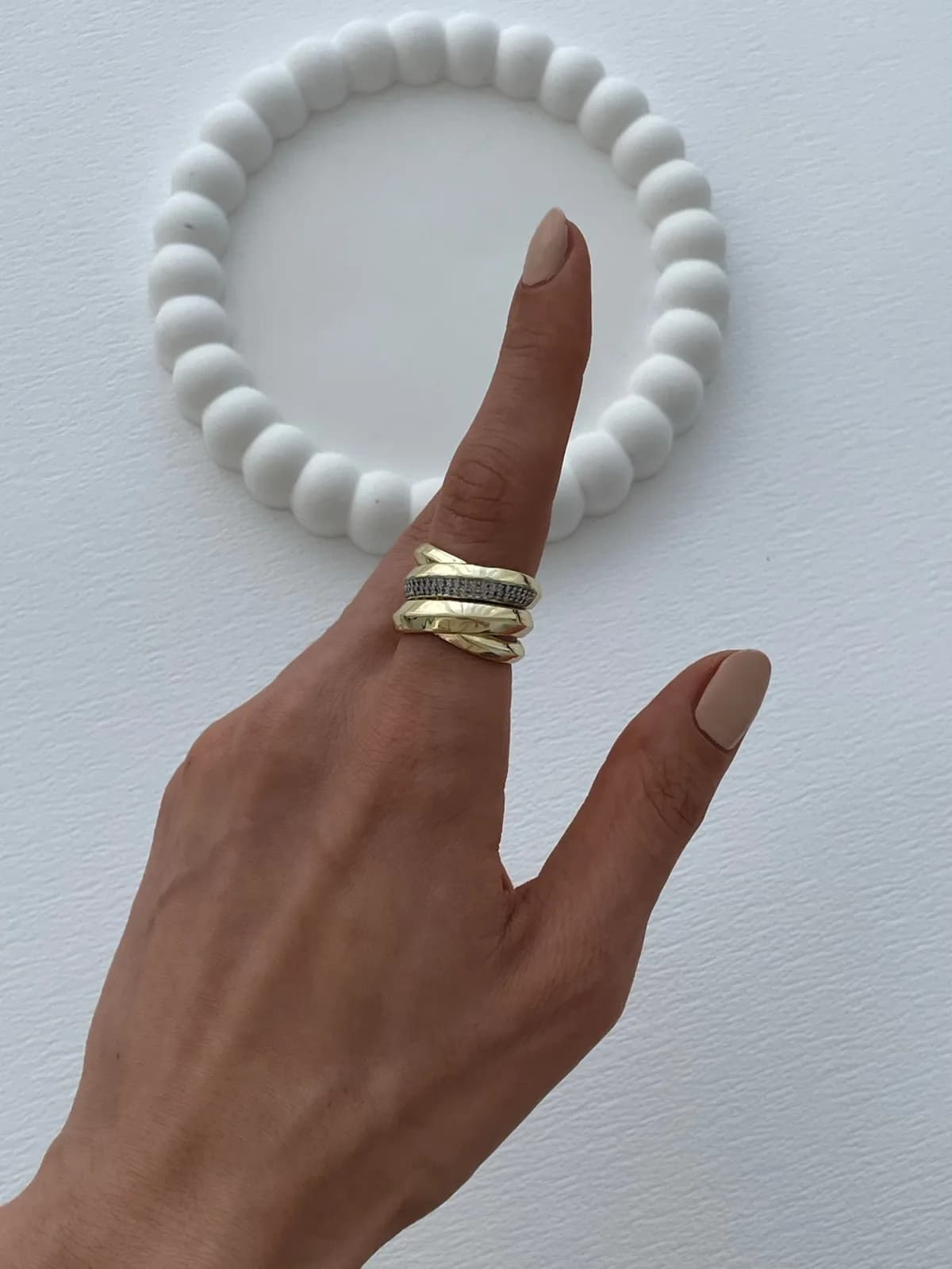 Özel Seri Zirkon Taşlı X Tasarım Ayarlanabilir Gold Yüzük