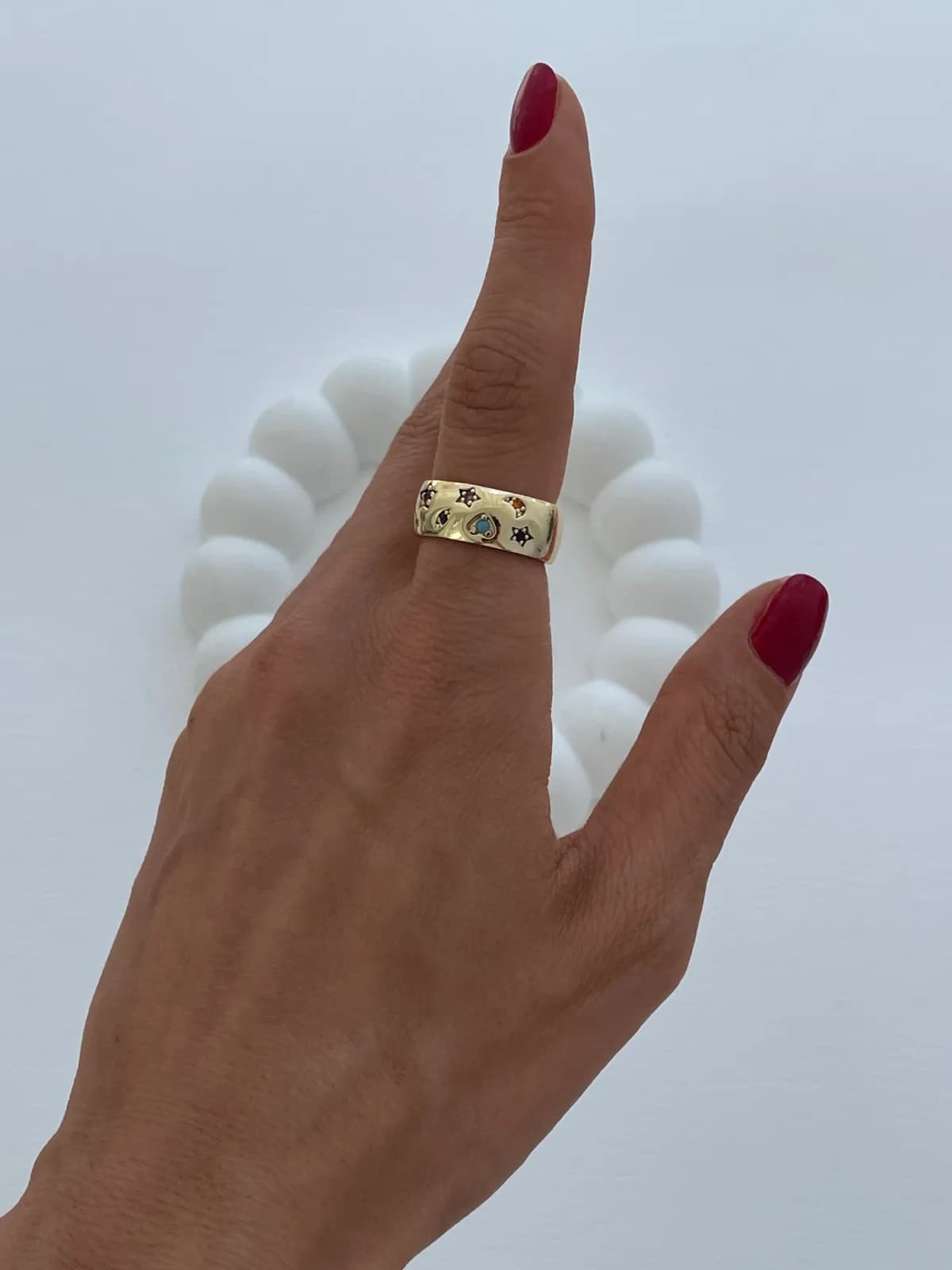 Özel Seri Renkli Zirkon Taş Yıldız Gold Ayarlanabilir Yüzük