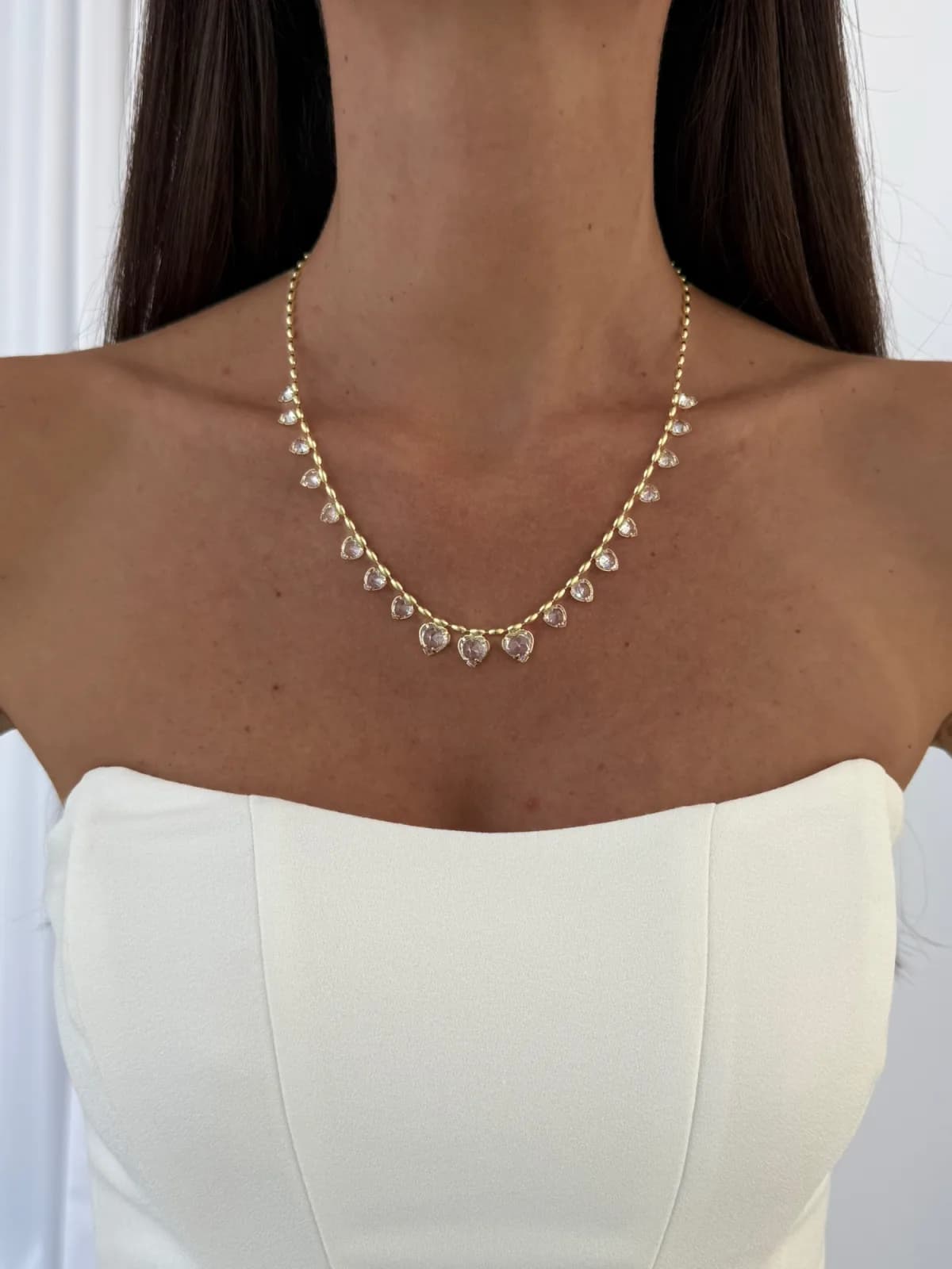Özel Seri Kalp Zirkon Taşlı Arpa Zincir Gold Kolye