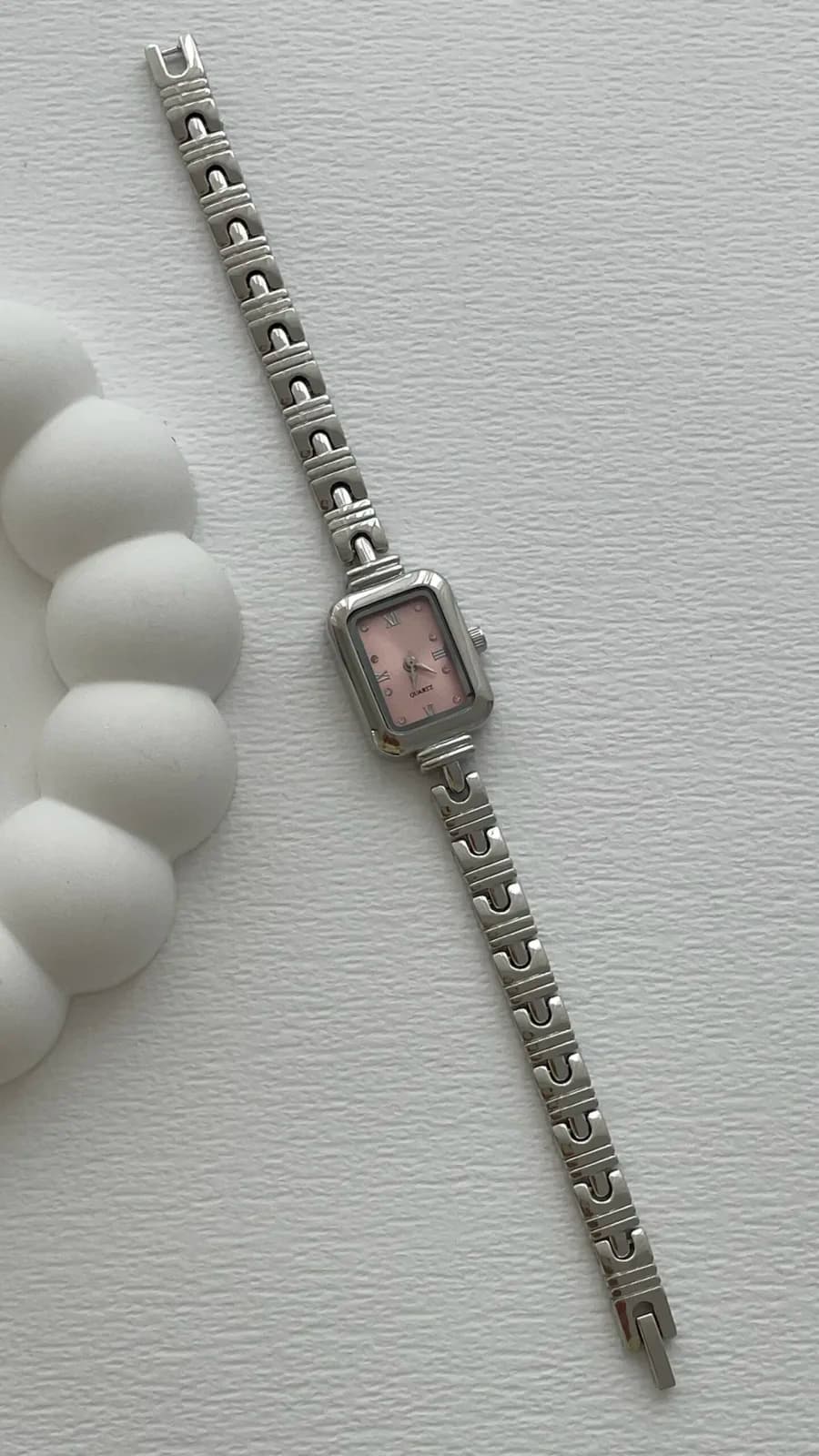 Dikdörtgen Tasarım Kadranı Pembe Gümüş Vintage Saat