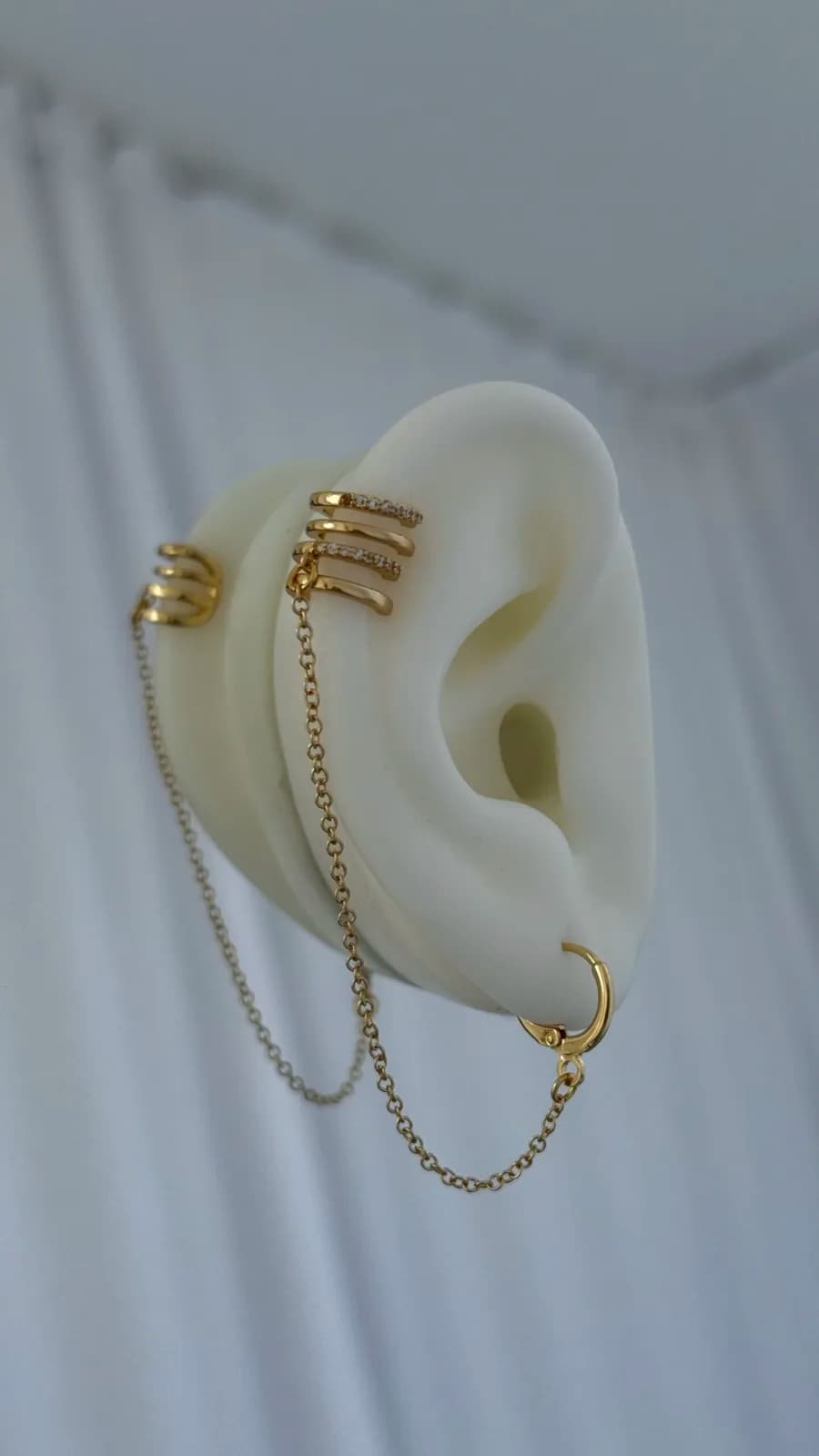 Özel Seri Zirkon Taşlı Gold İkili Halka Earcuff