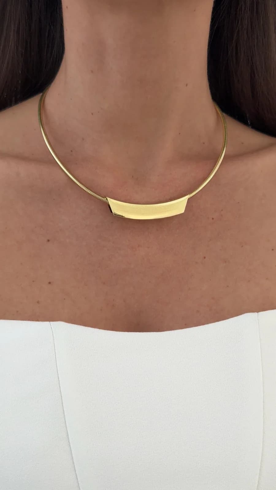 Özel Seri Dikdörtgen Plaka Detay Gold Choker Kolye