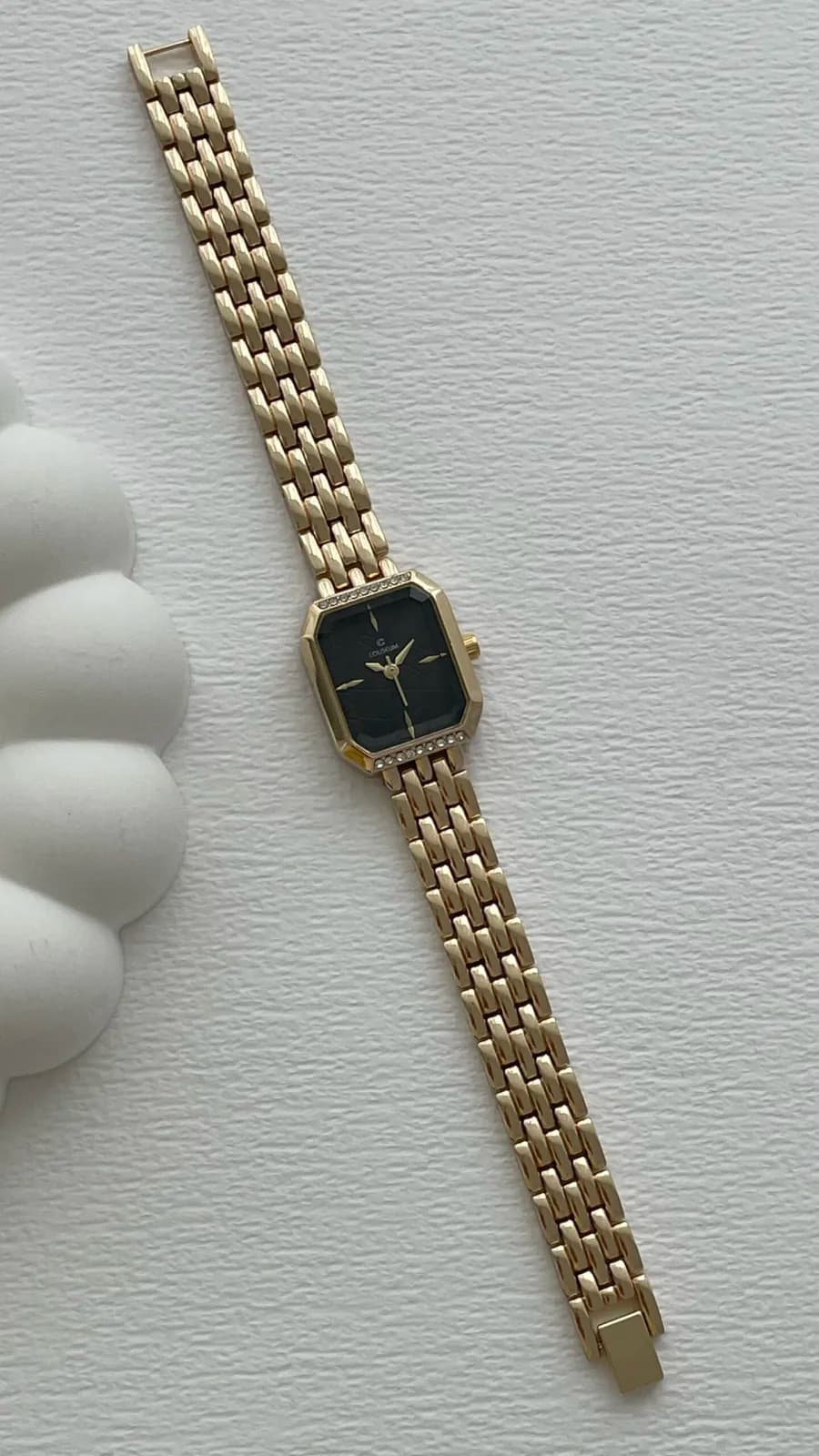 Kare Tasarım Zirkon Taşlı Kadranı Siyah Gold Vintage Saat