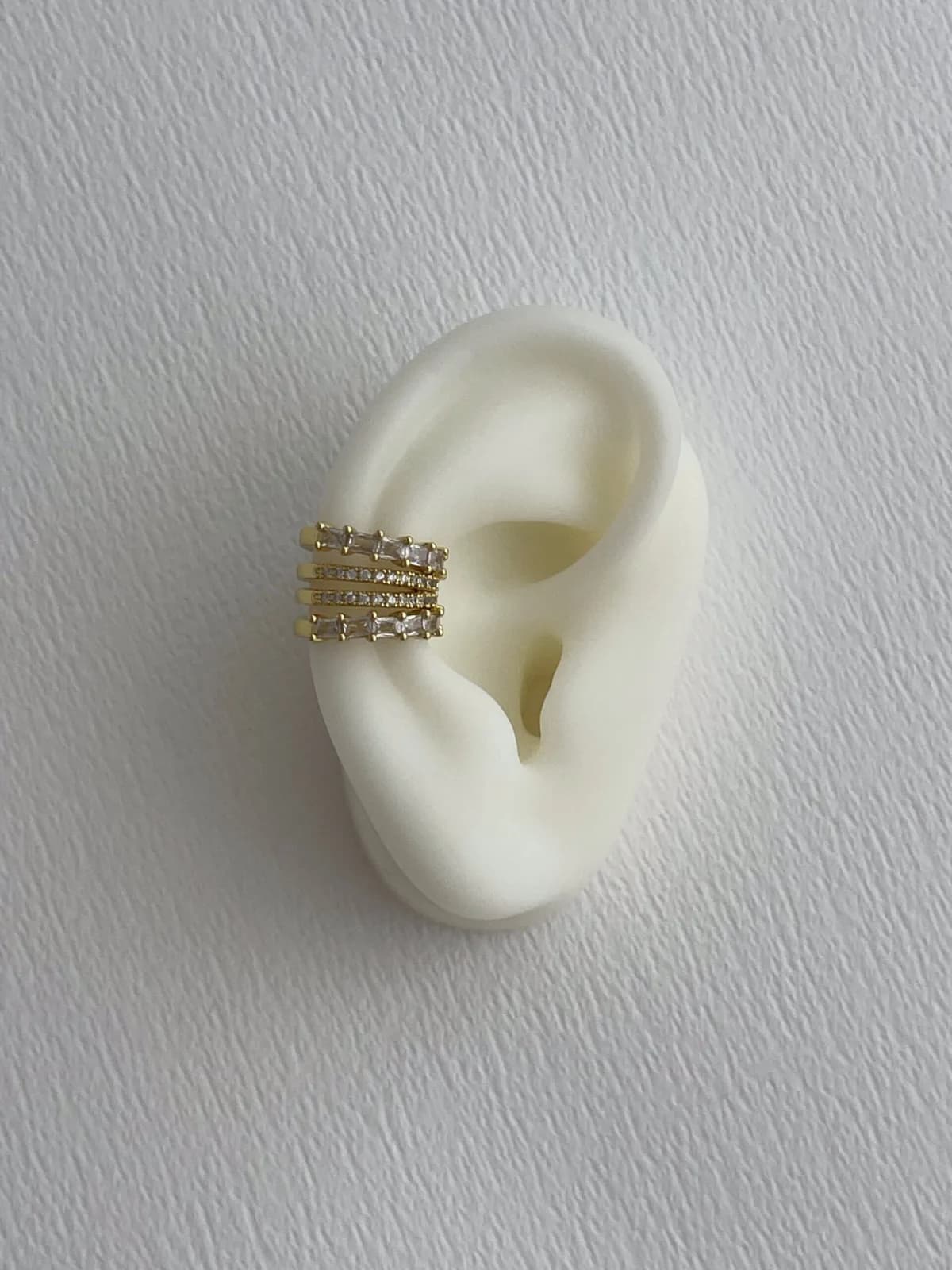 Özel Seri Zirkon &amp; Baget Taşlı Dörtlü Tasarım Gold Earcuff Küpe
