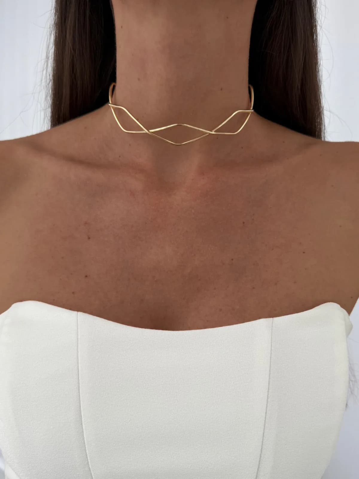 Özel Seri Baklava Desen Gold Choker Kolye
