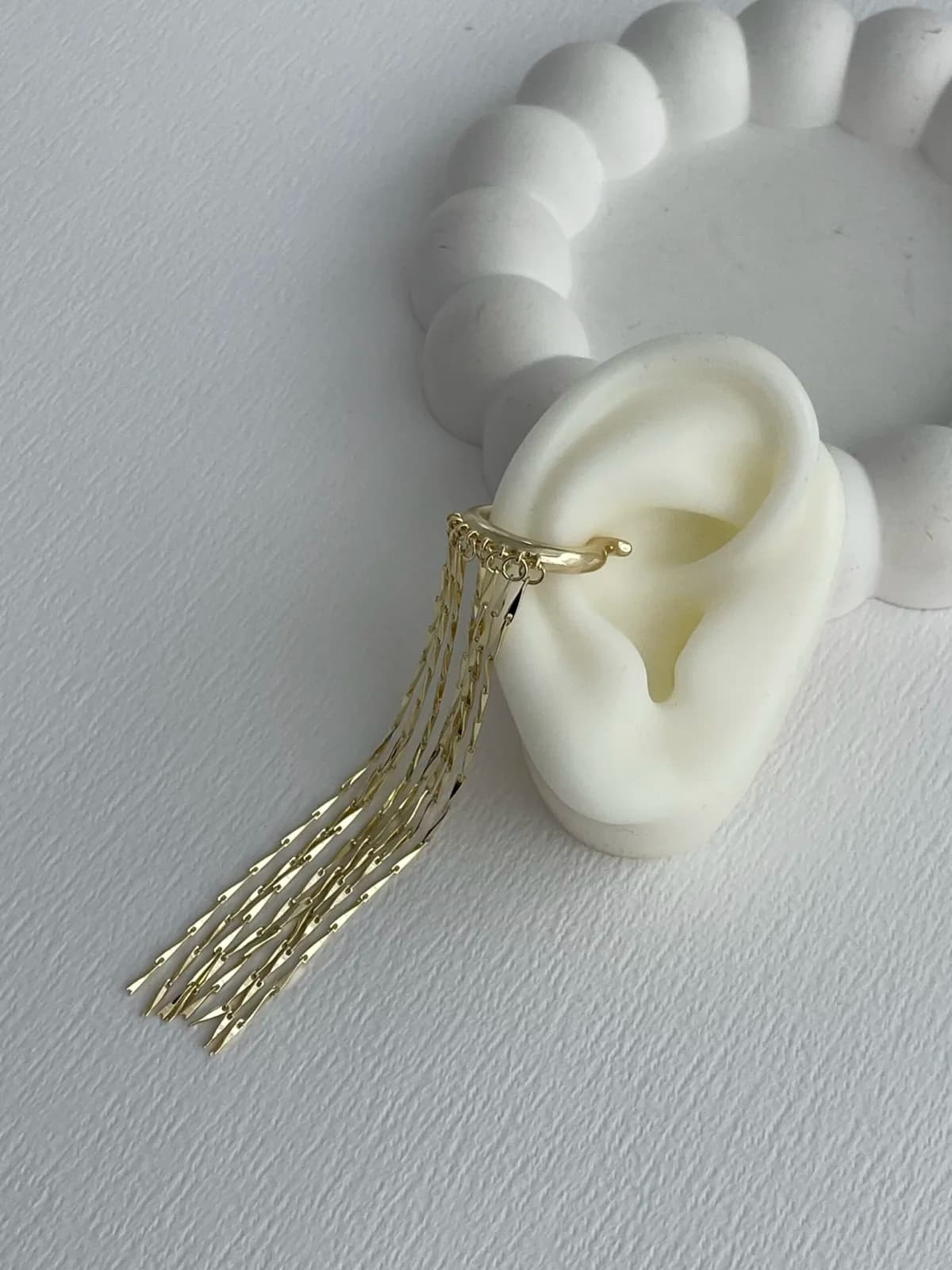 Özel Seri Ezme Zincir Sallantılı Gold Earcuff Küpe