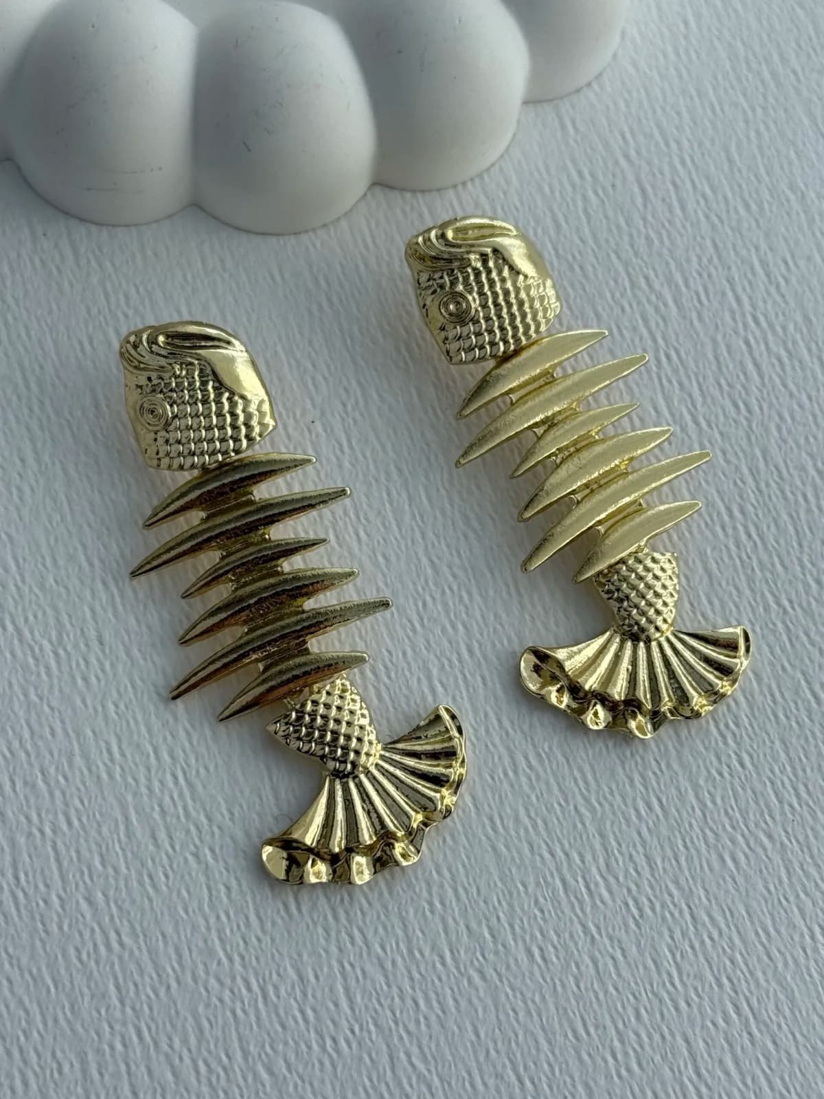Özel Seri Balık İskelet Marka Model Gold Küpe